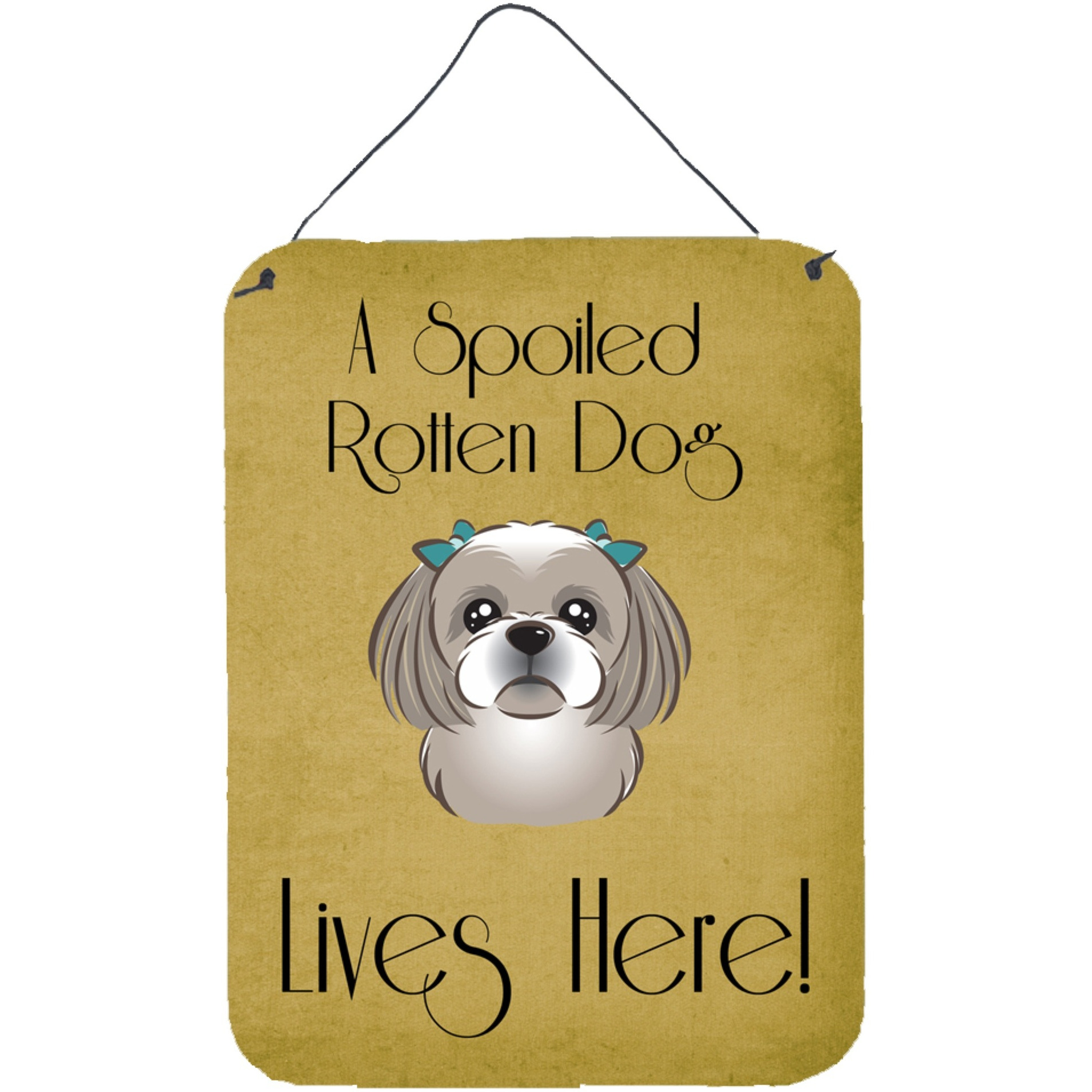 &quotCaroline's Treasures BB1498DS1216 Gray Silver Shih Tzu Spoiled Dog Lives Here Wall or Door Hanging Prints, 16 x 12"", Multicolor"
