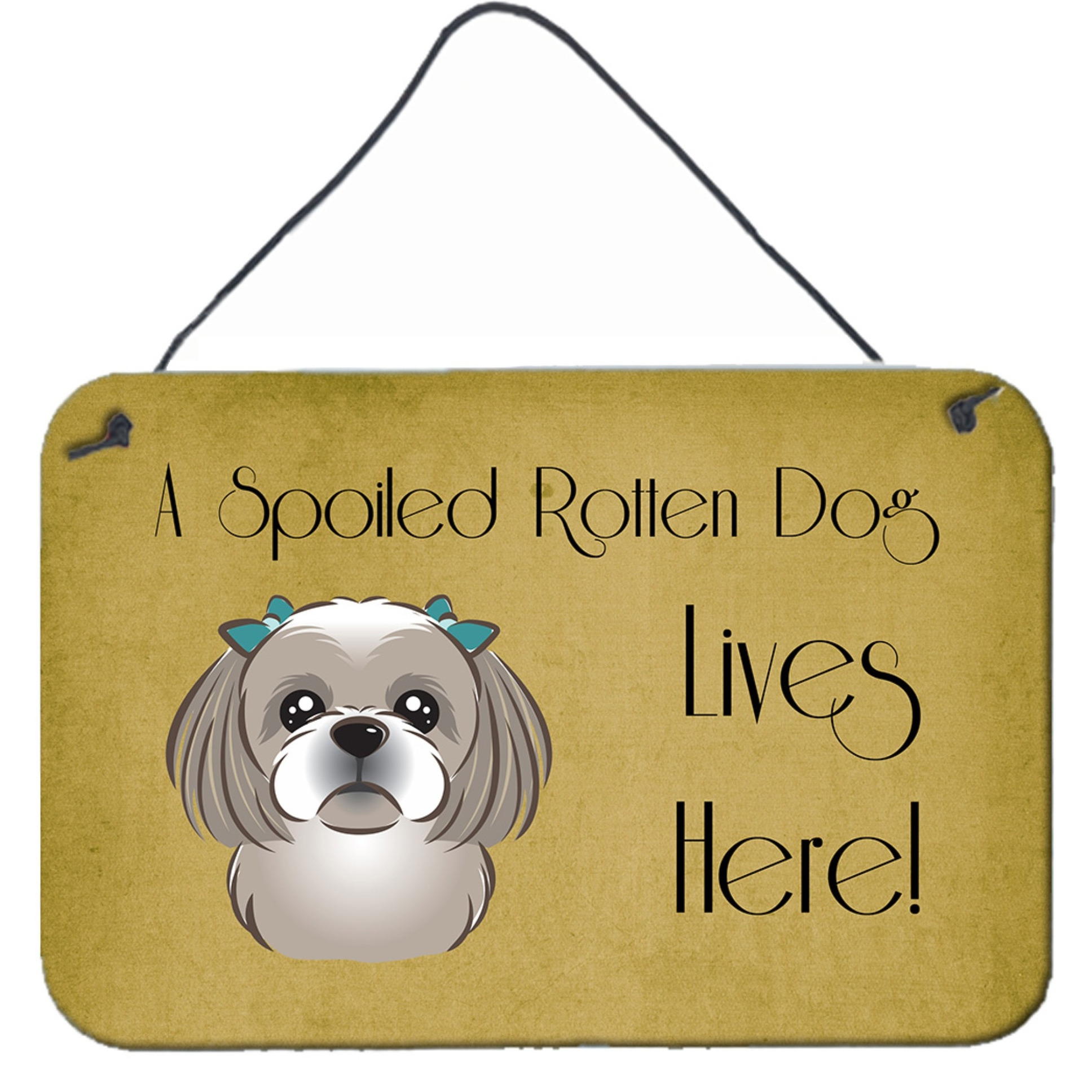 &quotCaroline's Treasures BB1498DS812 Gray Silver Shih Tzu Spoiled Dog Lives Here Wall or Door Hanging Prints, 8 x 12"", Multicolor"