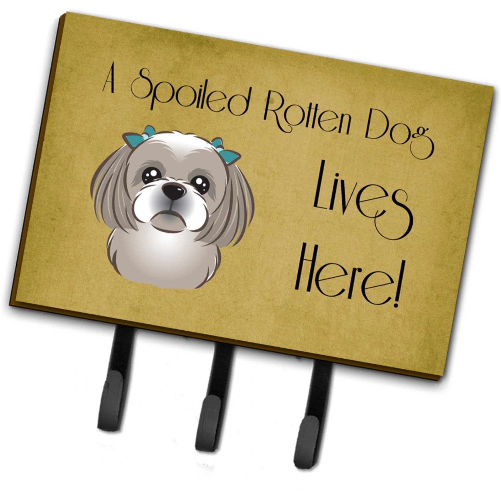 &quotCaroline's Treasures BB1498TH68 Gray Silver Shih Tzu Spoiled Dog Lives Here Leash or Key Holder, Large, Multicolor"