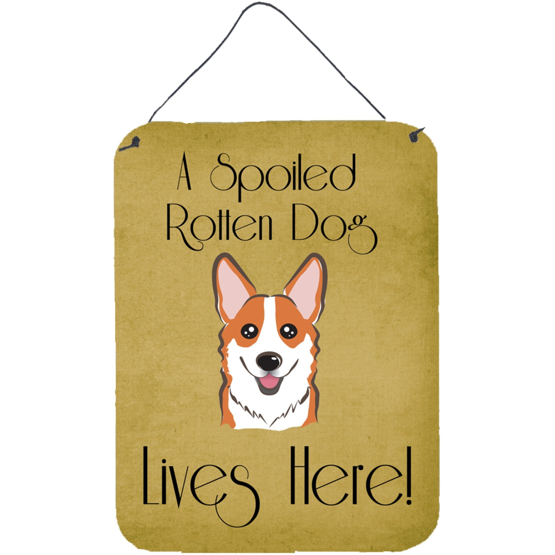 &quotCaroline's Treasures BB1502DS1216 Red Corgi Spoiled Dog Lives Here Wall or Door Hanging Prints, 16 x 12"", Multicolor"