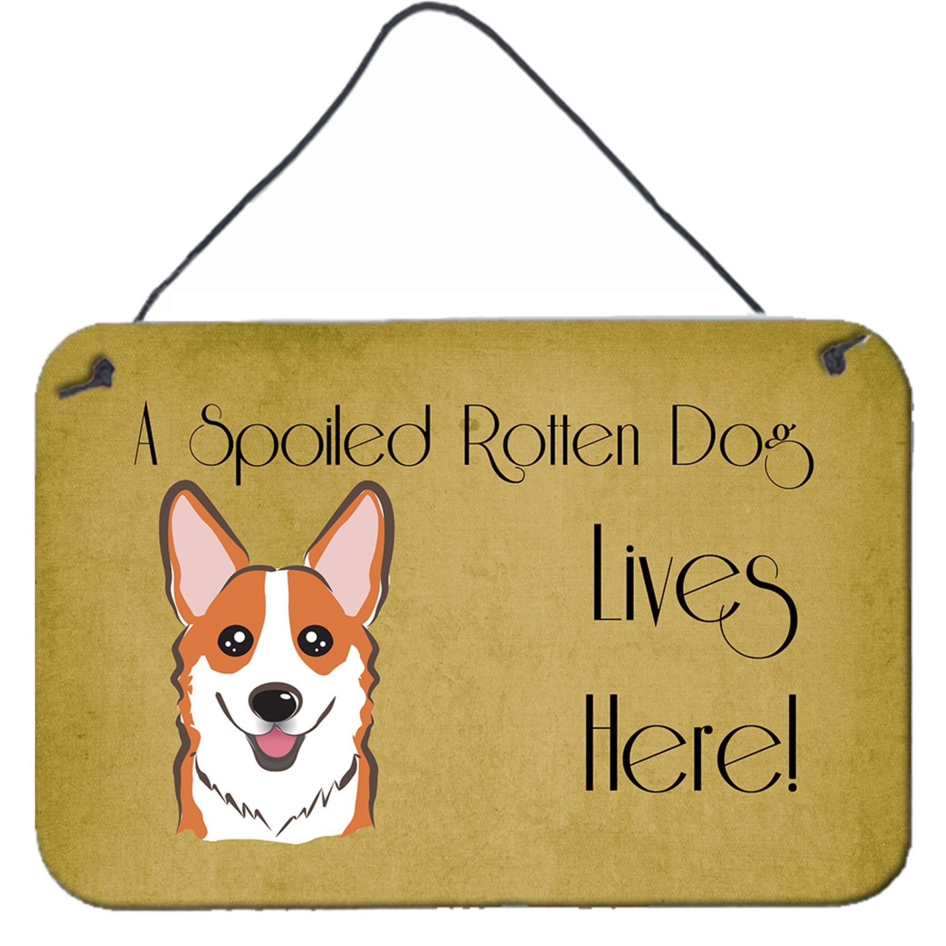 &quotCaroline's Treasures BB1502DS812 Red Corgi Spoiled Dog Lives Here Wall or Door Hanging Prints, 8 x 12"", Multicolor"