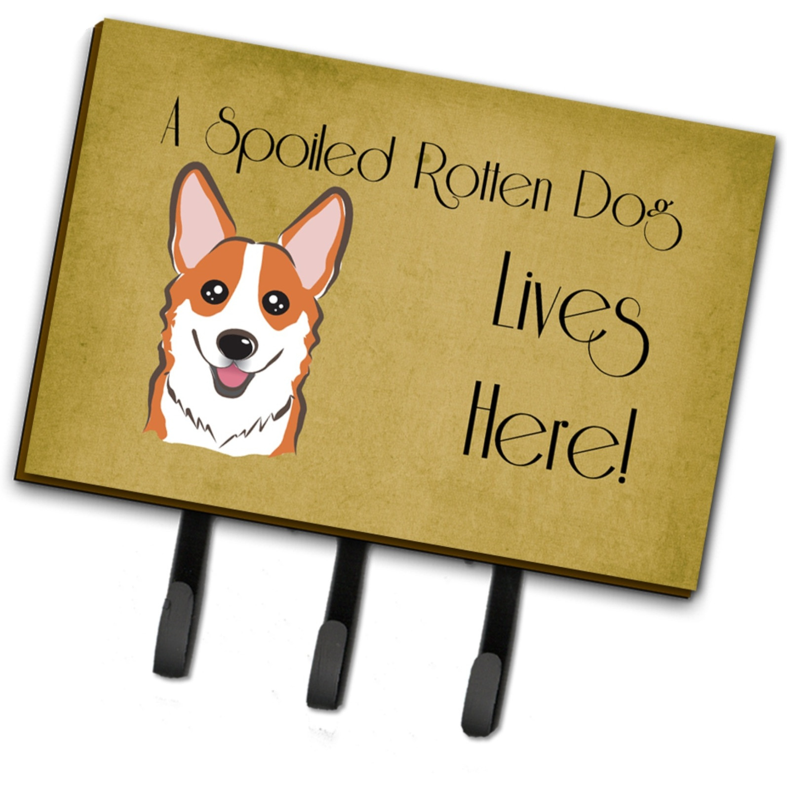 &quotCaroline's Treasures BB1502TH68 Red Corgi Spoiled Dog Lives Here Leash or Key Holder, Large, Multicolor"