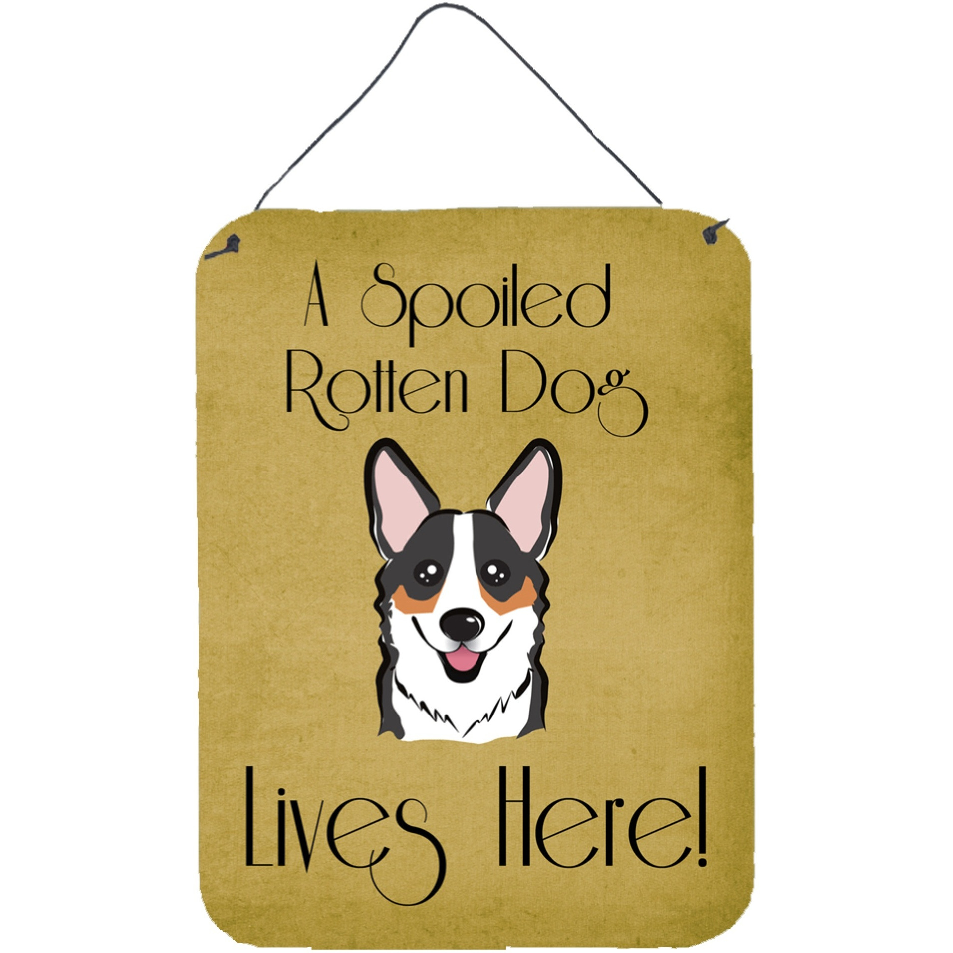 &quotCaroline's Treasures BB1503DS1216 Tricolor Corgi Spoiled Dog Lives Here Wall or Door Hanging Prints, 16 x 12"", Multicolor"