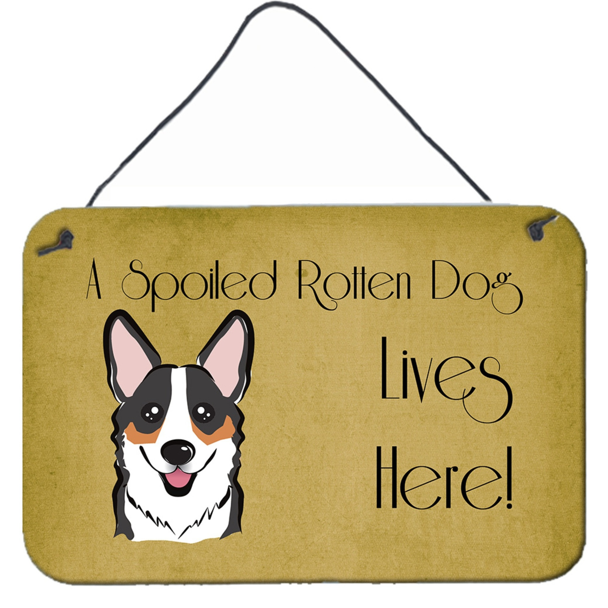 &quotCaroline's Treasures BB1503DS812 Tricolor Corgi Spoiled Dog Lives Here Wall or Door Hanging Prints, 8 x 12"", Multicolor"