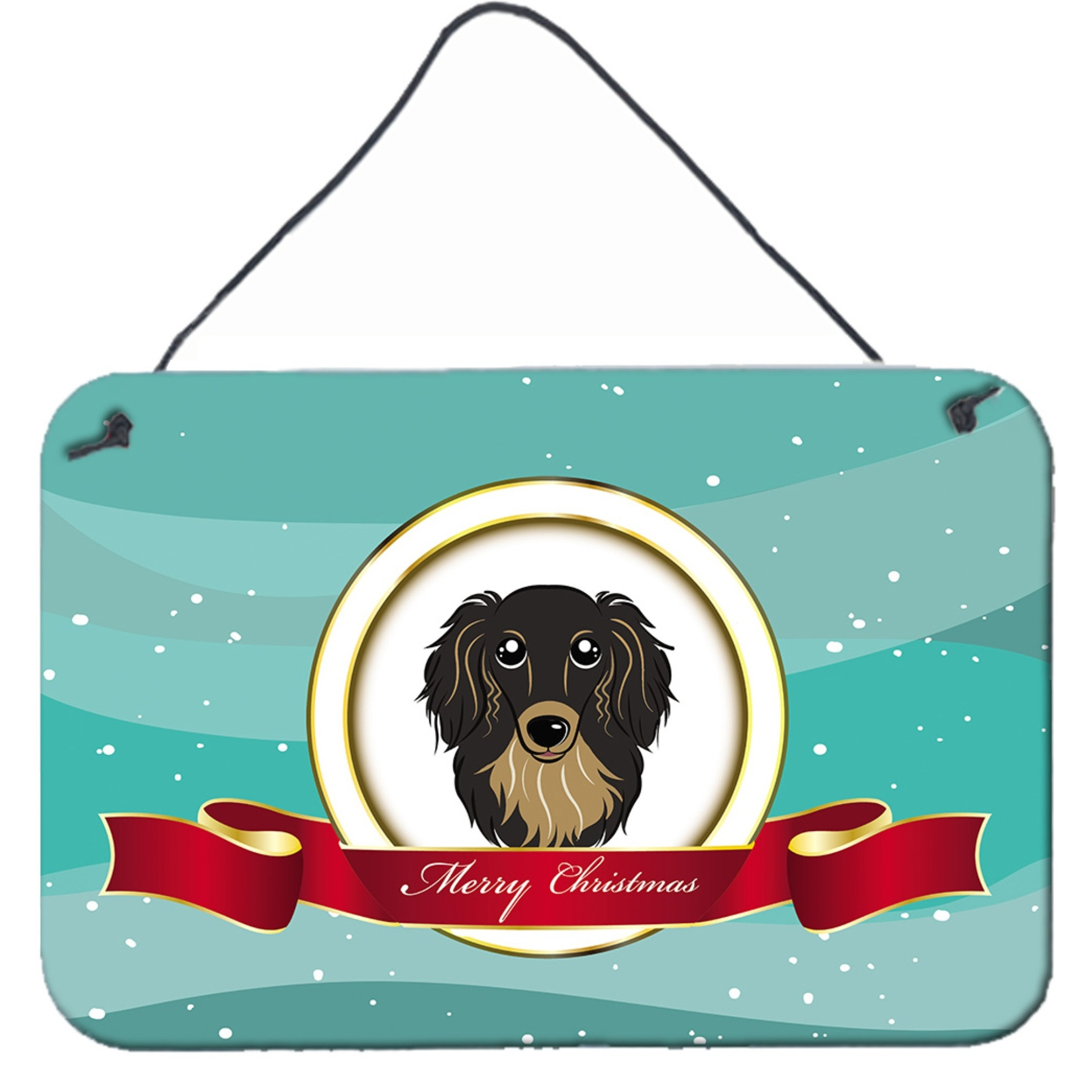 &quotCaroline's Treasures Longhair Black and Tan Dachshund Merry Christmas Wall or Door Hanging Prints BB1523DS812, 8HX12W"