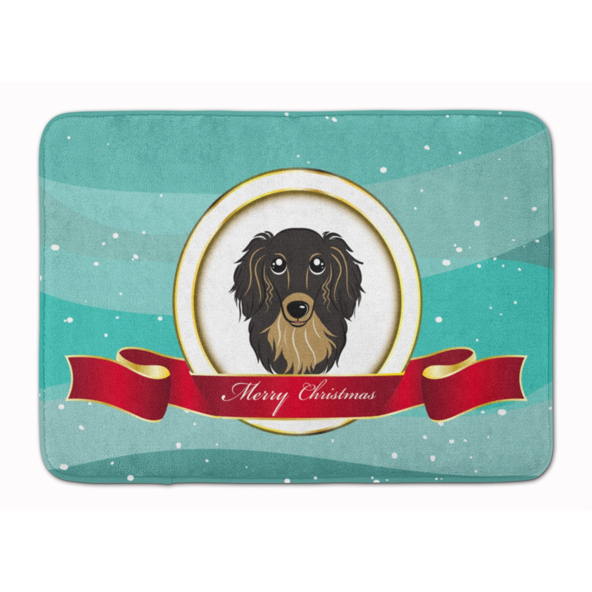 &quotCaroline's Treasures Longhair Black Tan Dachshund Christmas Floor Mat, 19"" x 27"", Multicolor"