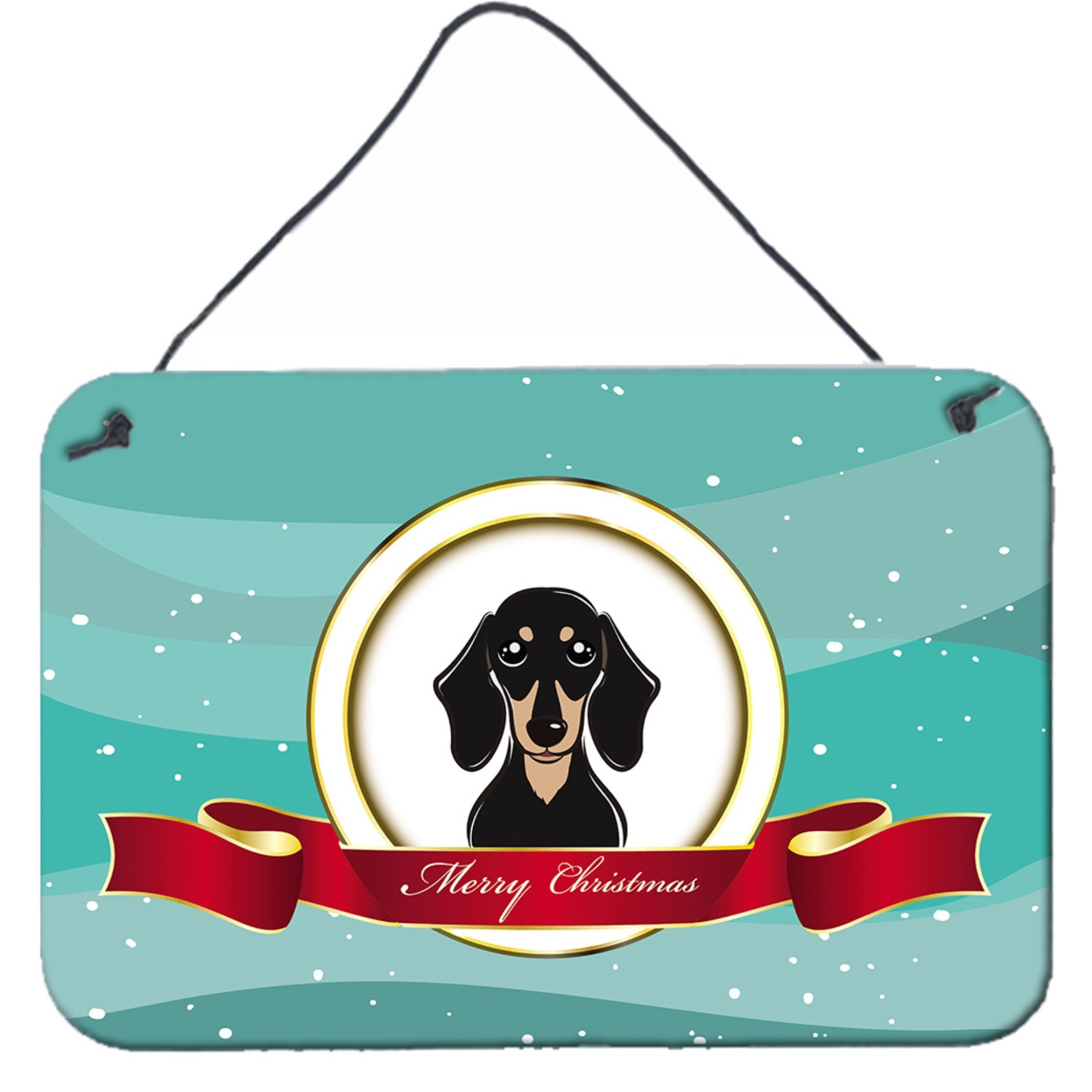 &quotCaroline's Treasures Smooth Black and Tan Dachshund Merry Christmas Wall or Door Hanging Prints BB1525DS812, 8HX12W, Multicolor"