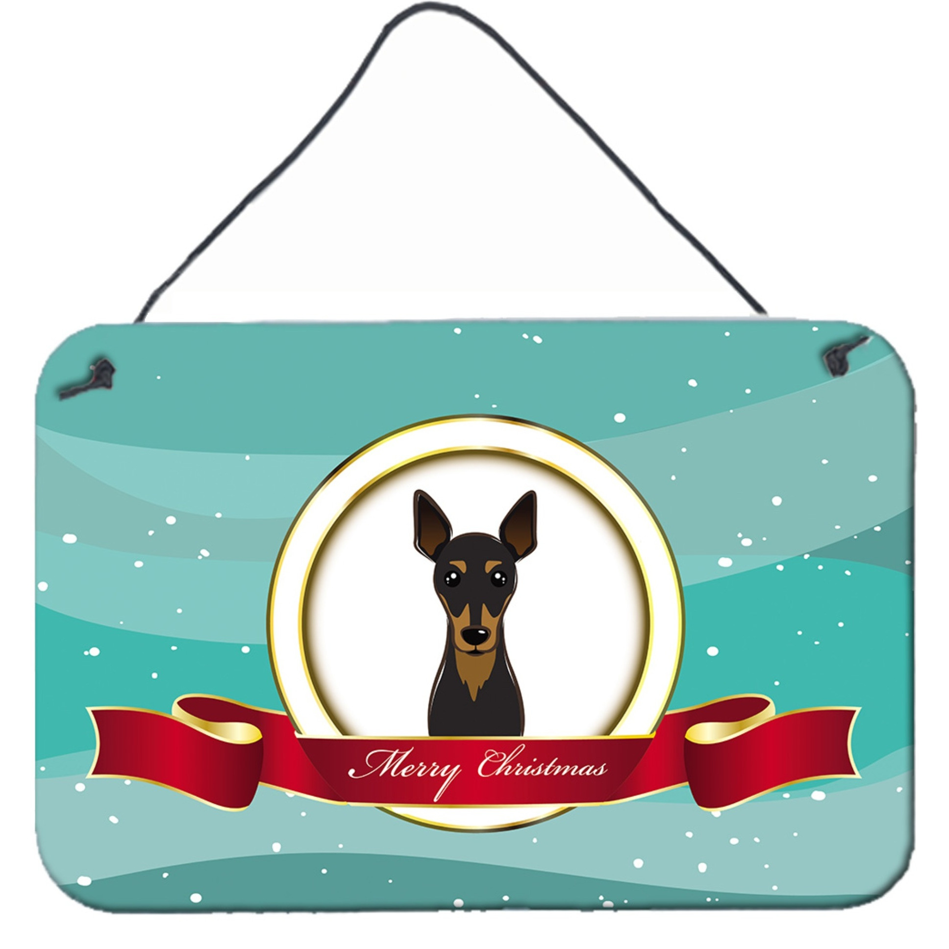 &quotCaroline's Treasures Min Pin Merry Christmas Wall or Door Hanging Prints BB1550DS812, 8HX12W, Multicolor"