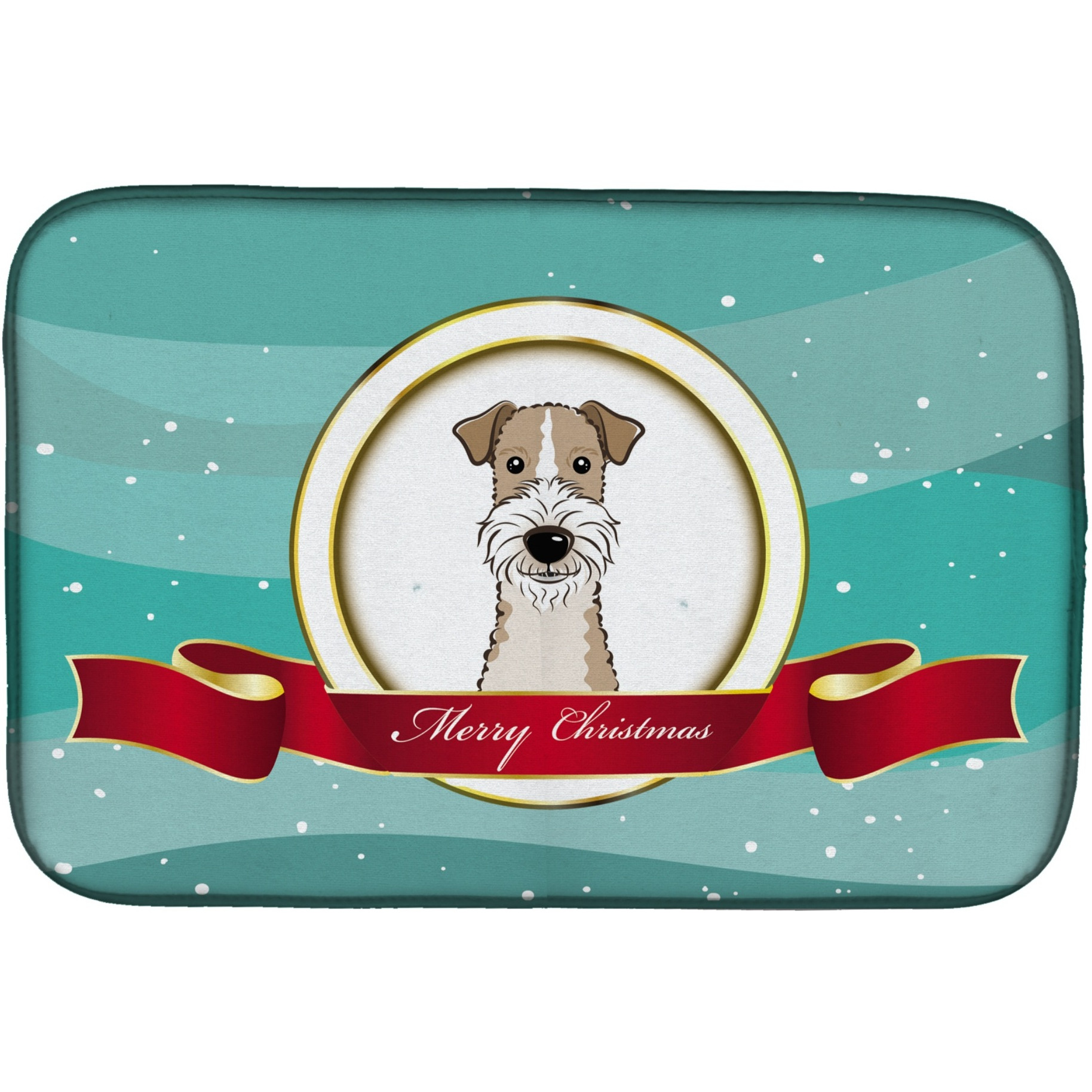 &quotCaroline's Treasures Wire Haired Fox Terrier Merry Christmas Dish Drying Mat, 14"" x 21"""