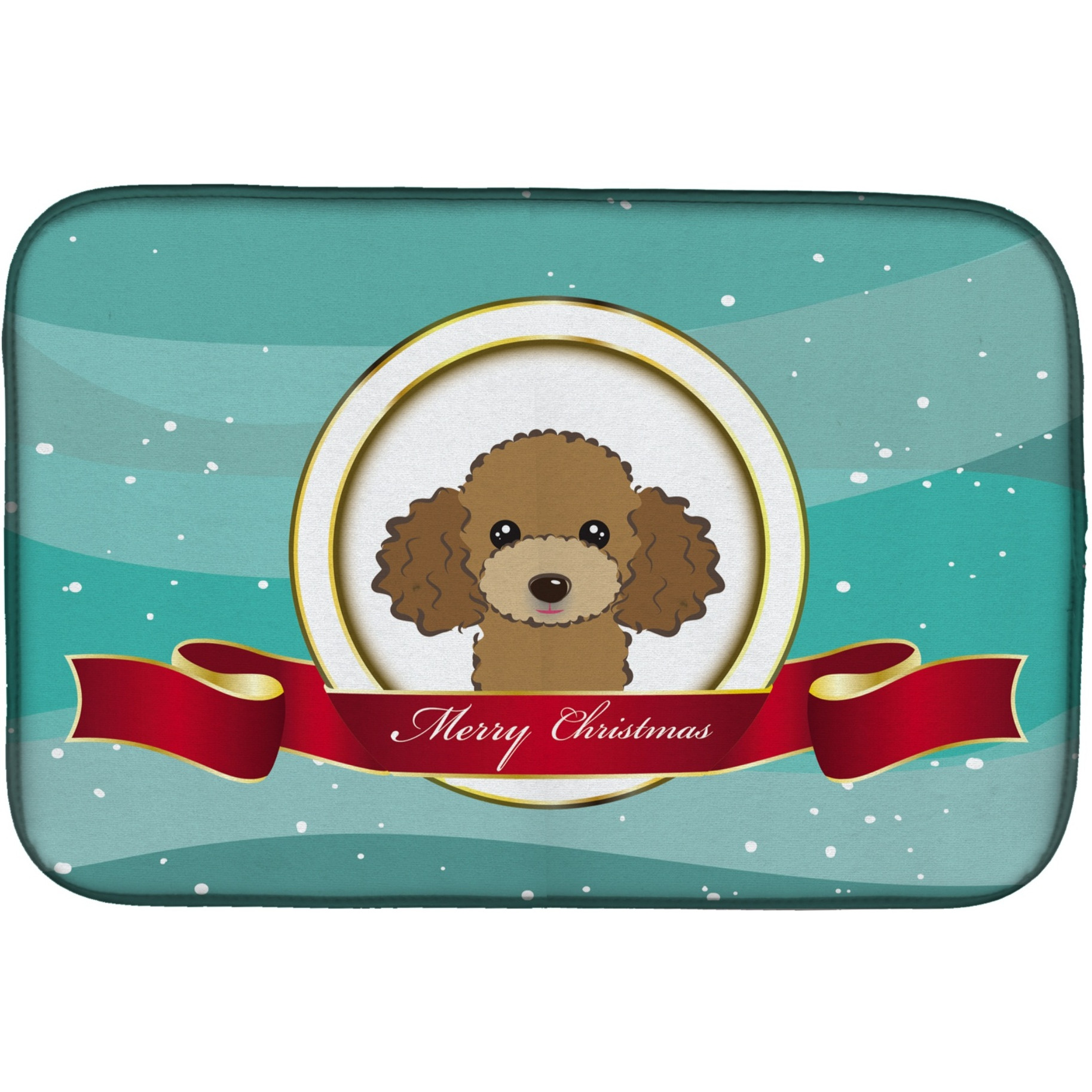 &quotCaroline's Treasures Chocolate Brown Poodle Merry Christmas Dish Drying Mat, 14"" x 21"""