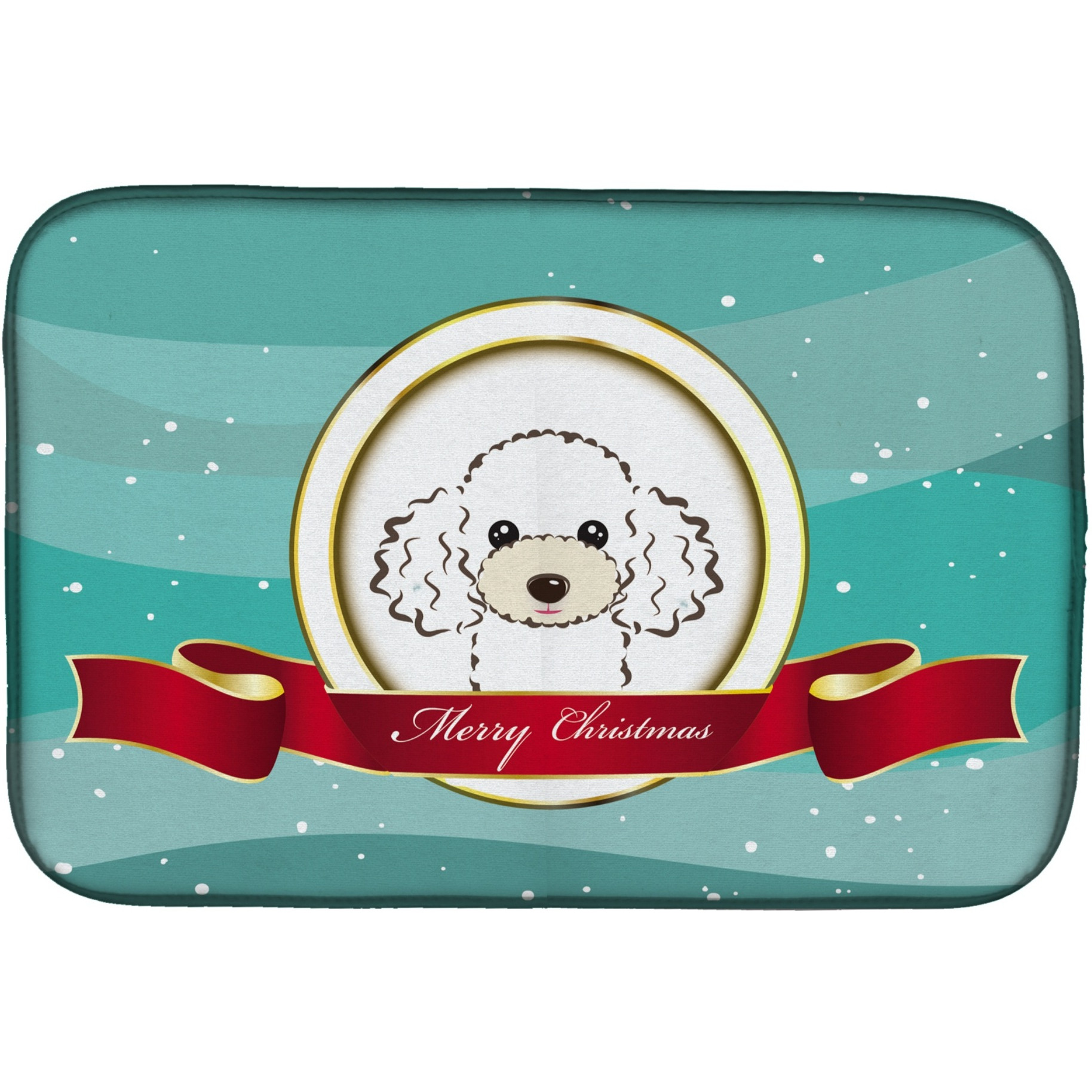 &quotCaroline's Treasures White Poodle Merry Christmas Dish Drying Mat, 14"" x 21"""