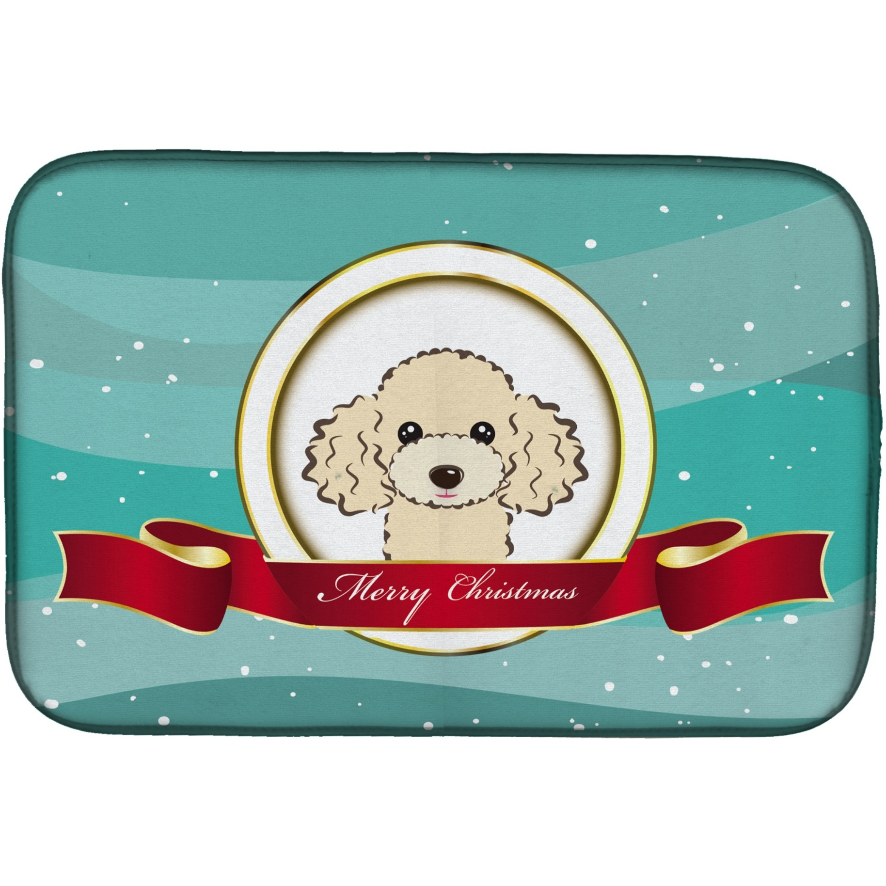 &quotCaroline's Treasures Buff Poodle Merry Christmas Dish Drying Mat, 14"" x 21"""