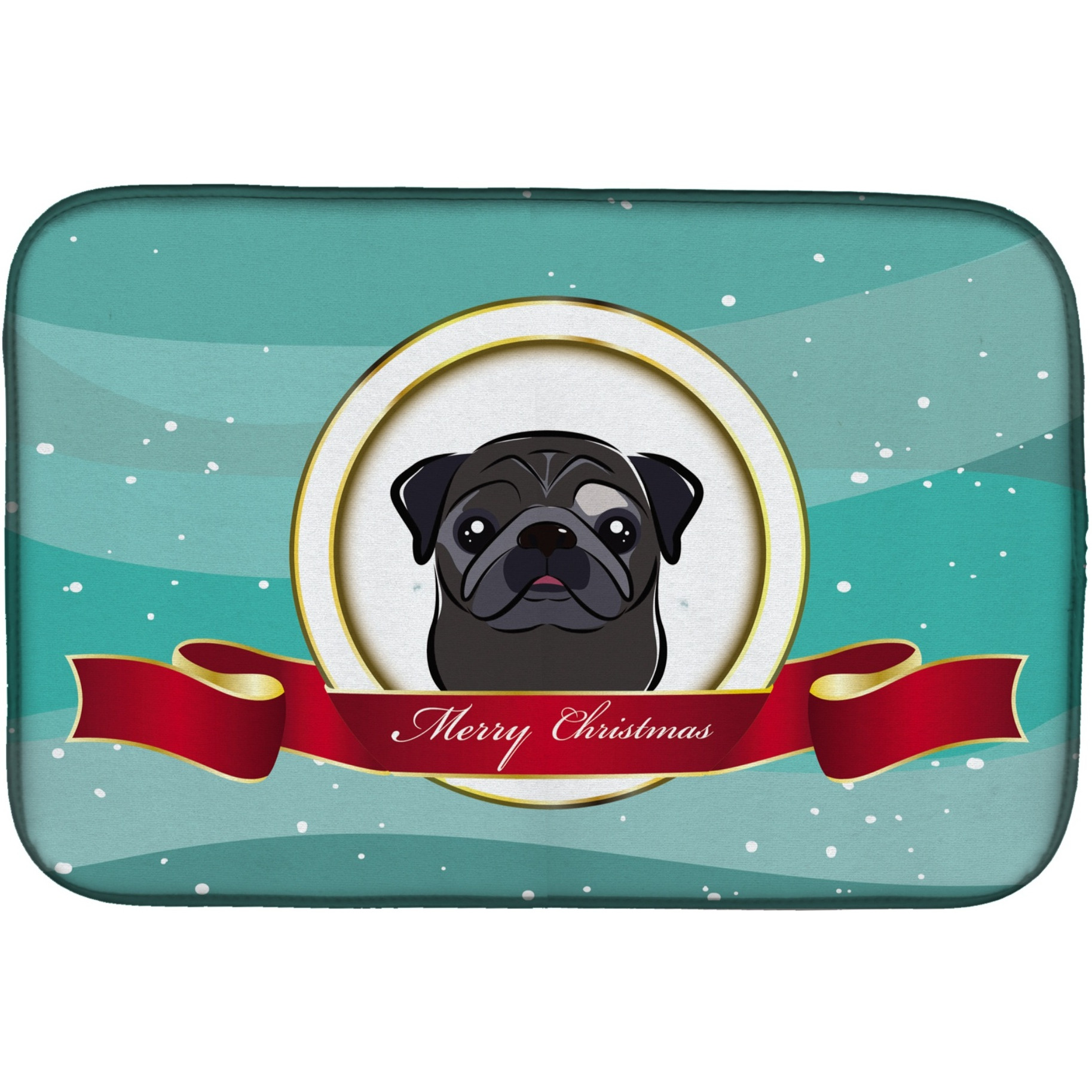 &quotCaroline's Treasures Black Pug Merry Christmas Dish Drying Mat, 14"" x 21"""