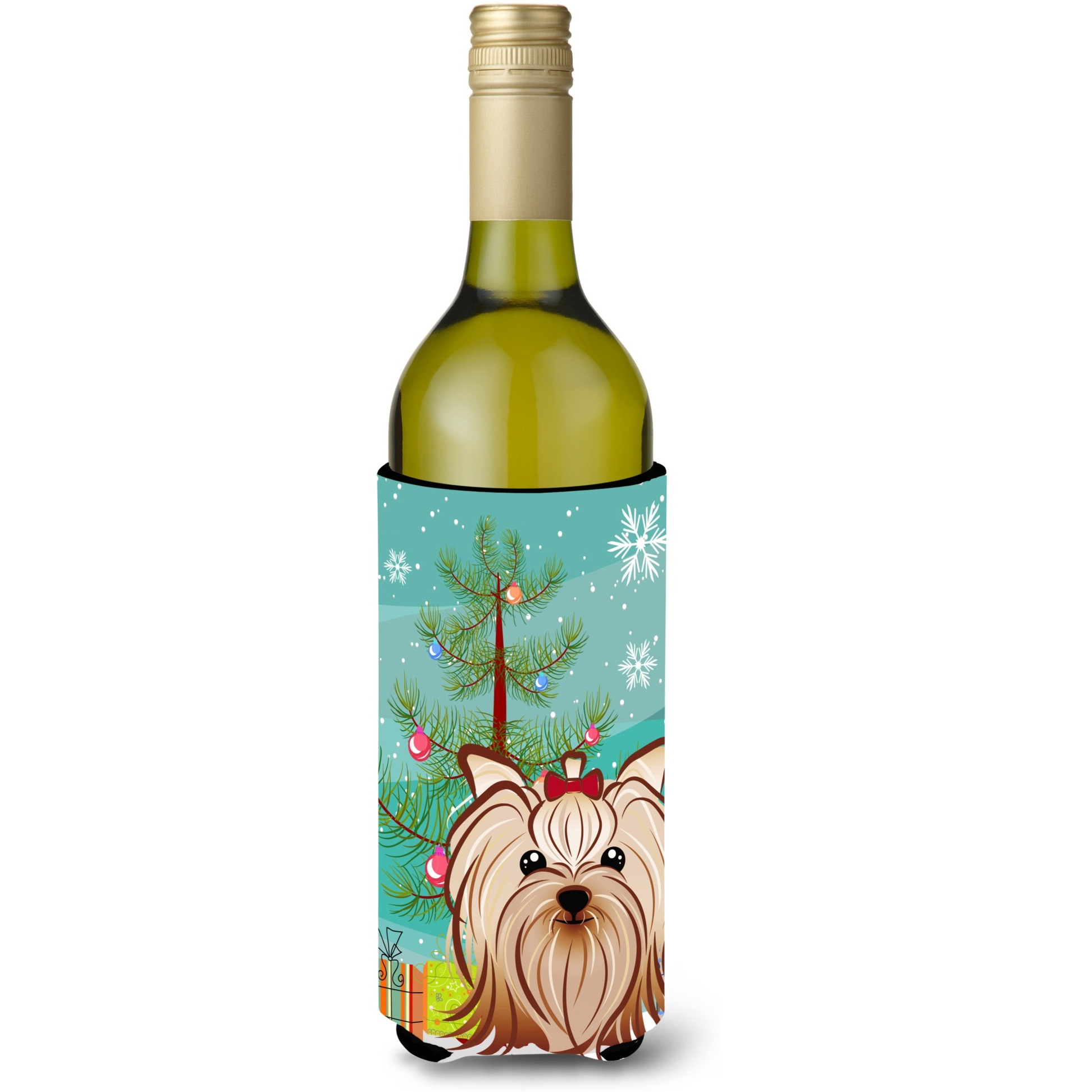 &quotCaroline's Treasures Christmas Tree and Yorkie Yorkshire Terrier Wine Bottle Koozie Hugger, 750 ml, Multicolor"