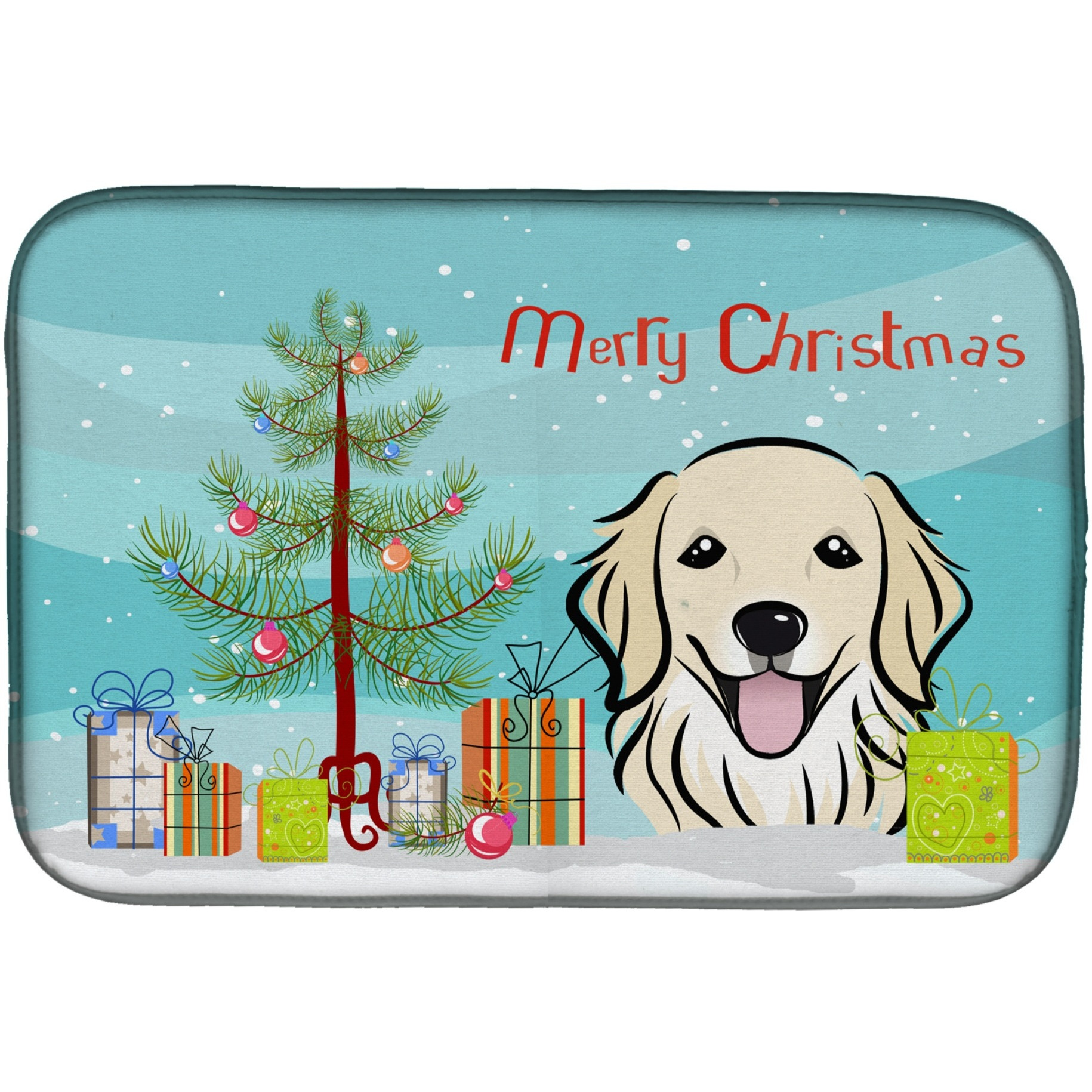 &quotCaroline's Treasures Christmas Tree And Golden Retriever Dish Drying Mat, 14"" x 21"""