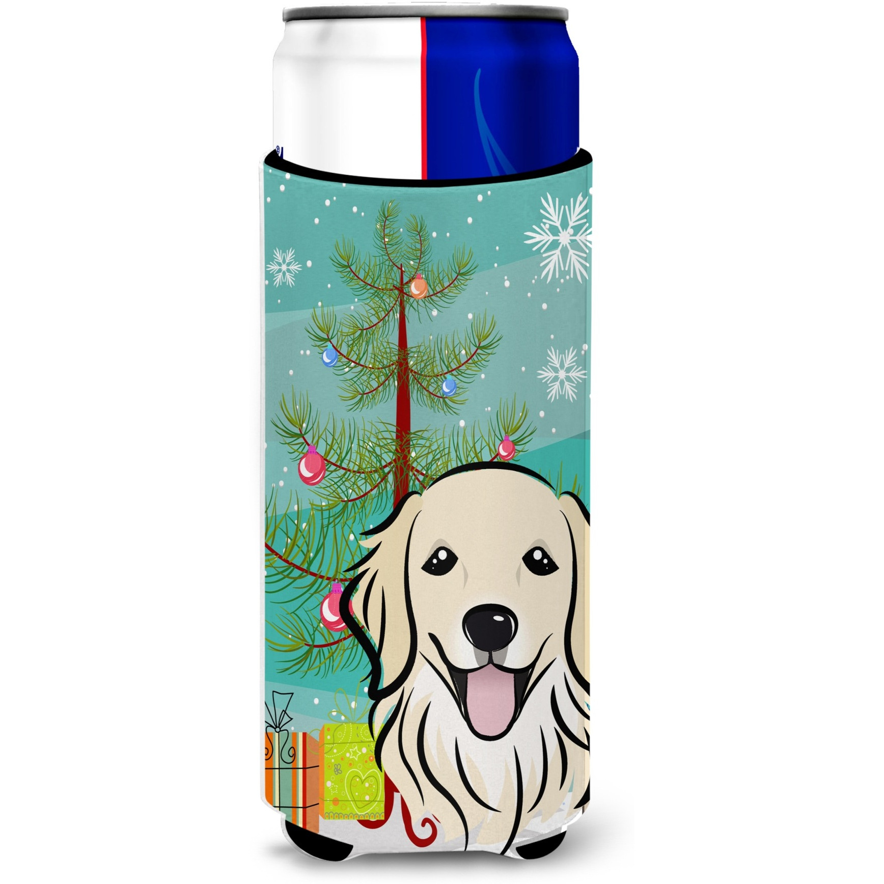 &quotCaroline's Treasures BB1577MUK Christmas Tree and Golden Retriever Michelob Ultra Koozies for Slim Cans, Multicolor"
