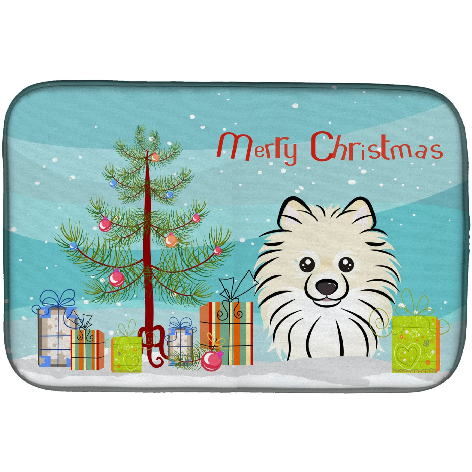 &quotCaroline's Treasures Christmas Tree And Pomeranian Dish Drying Mat, 14"" x 21"""