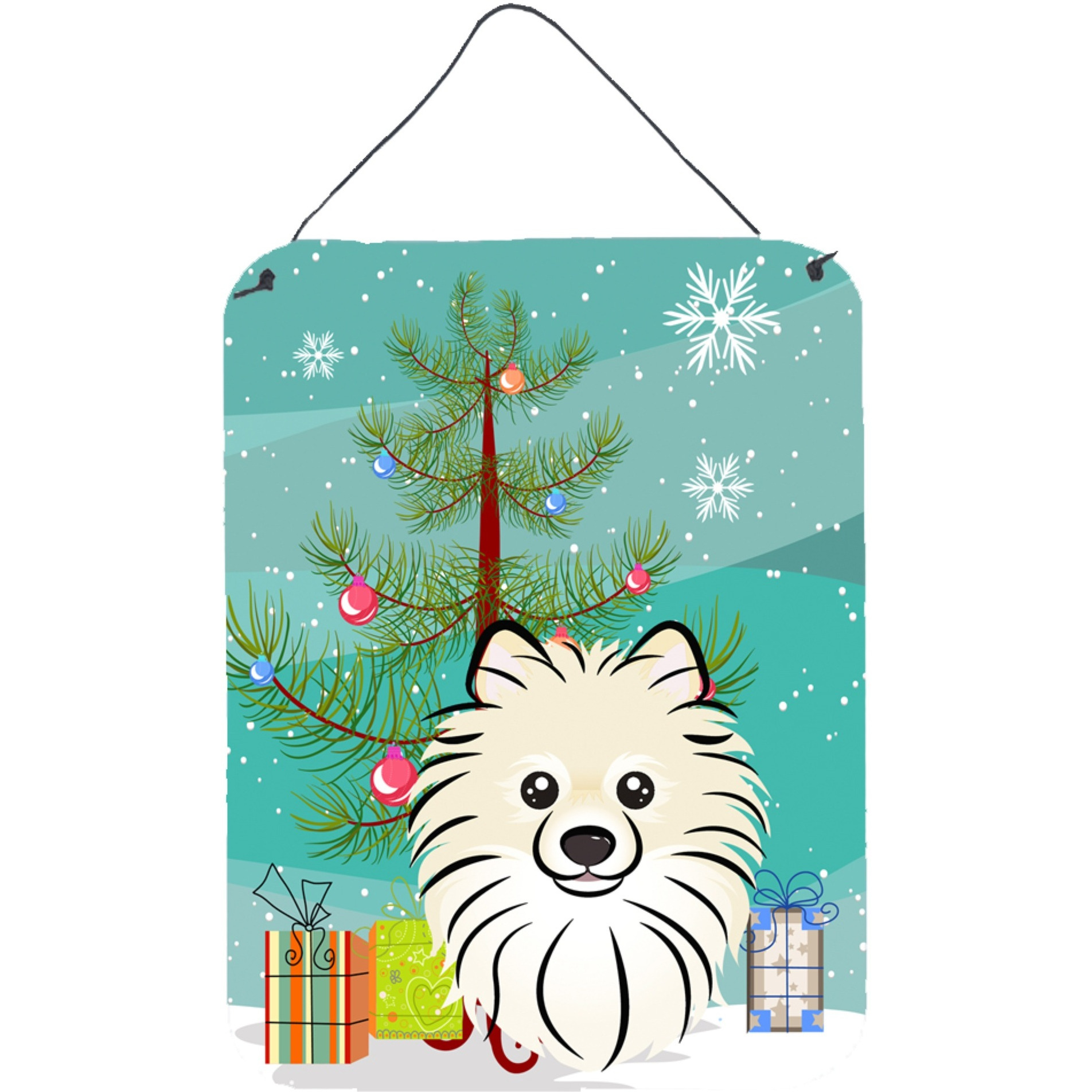 &quotCaroline's Treasures Christmas Tree and Pomeranian Wall or Door Hanging Prints BB1579DS1216, 16HX12W, Multicolor"