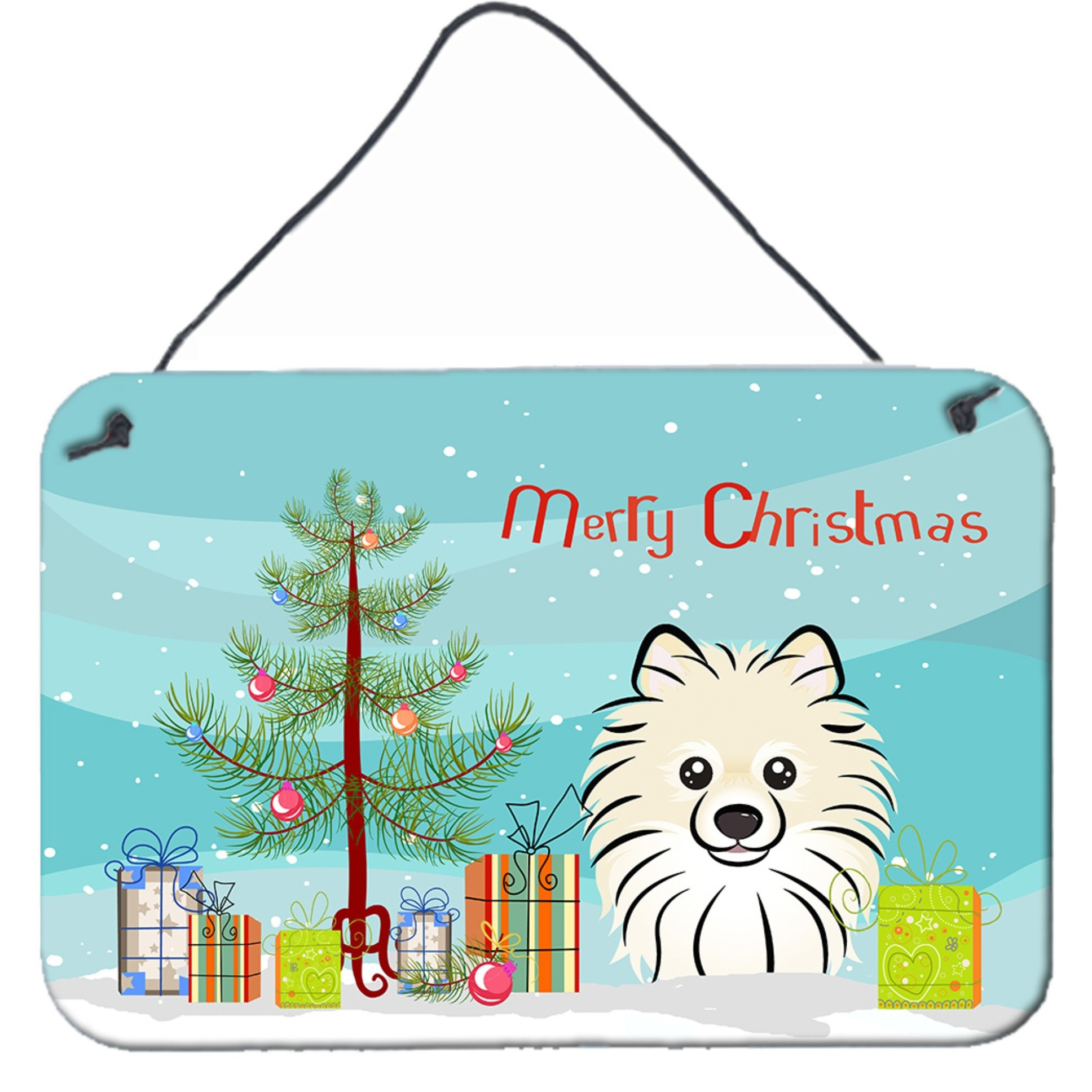 &quotCaroline's Treasures Christmas Tree and Pomeranian Wall or Door Hanging Prints BB1579DS812, 8HX12W, Multicolor"