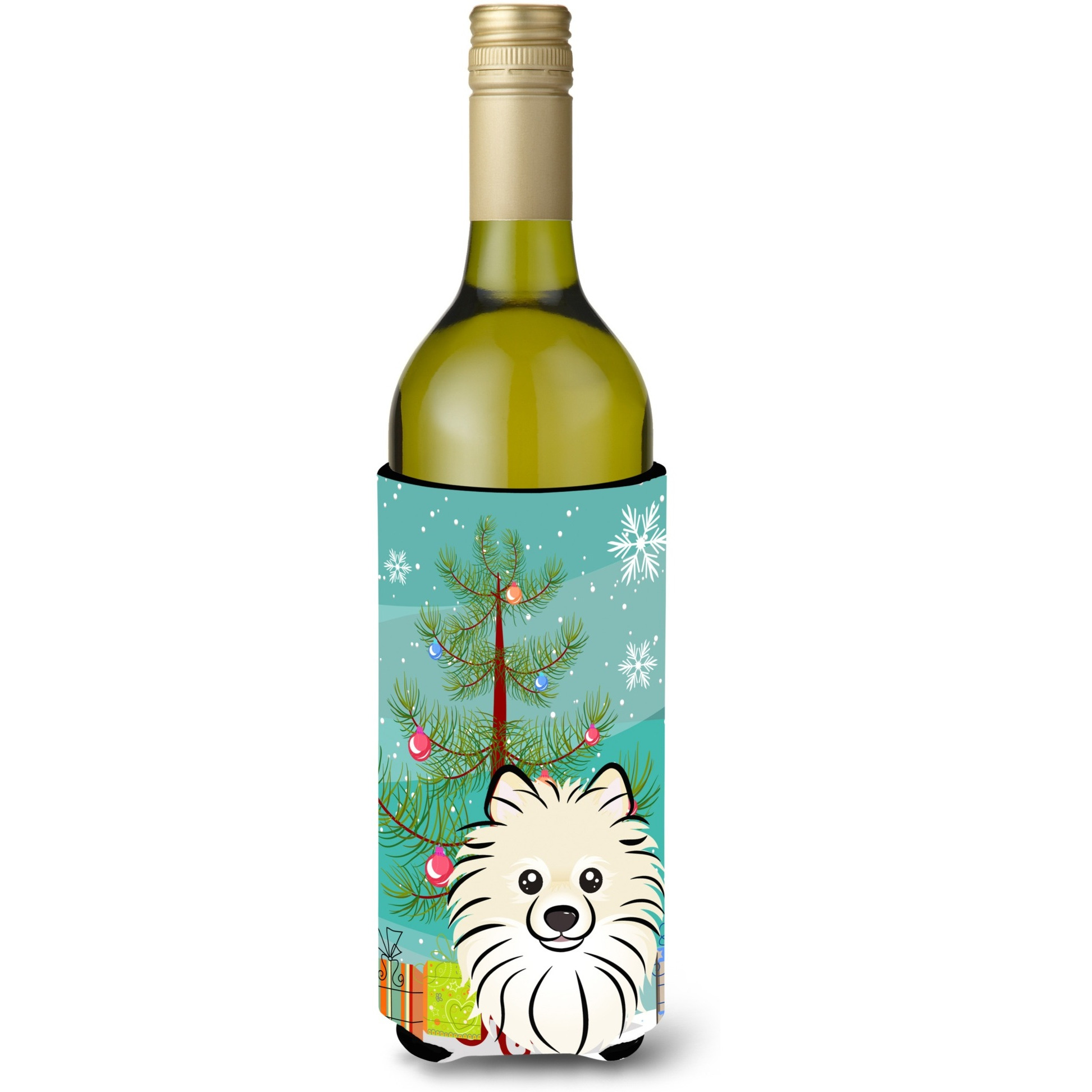 &quotCaroline's Treasures Christmas Tree and Pomeranian Wine Bottle Koozie Hugger, 750 ml, Multicolor"