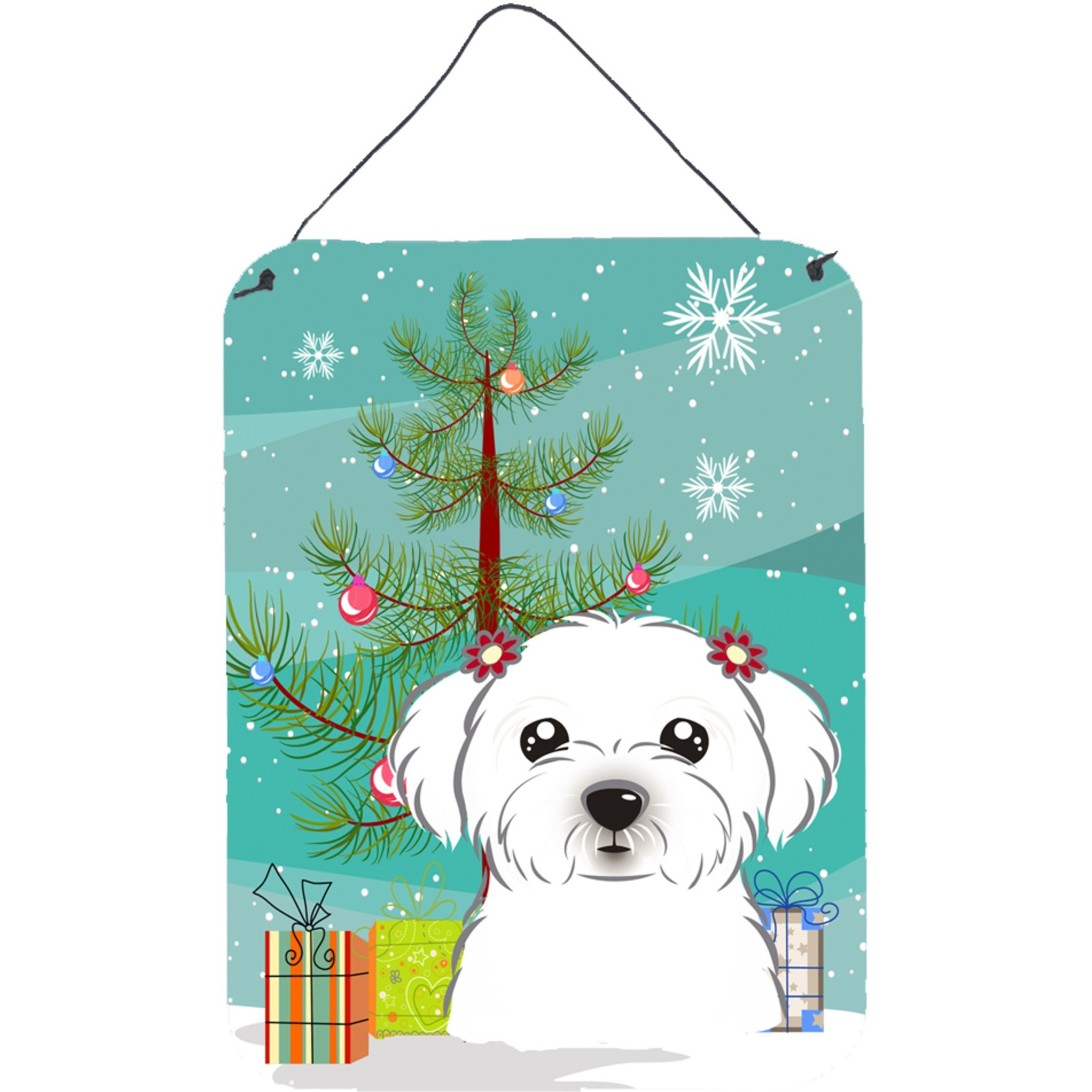 &quotCaroline's Treasures Christmas Tree and Maltese Wall or Door Hanging Prints BB1580DS1216, 16HX12W, Multicolor"