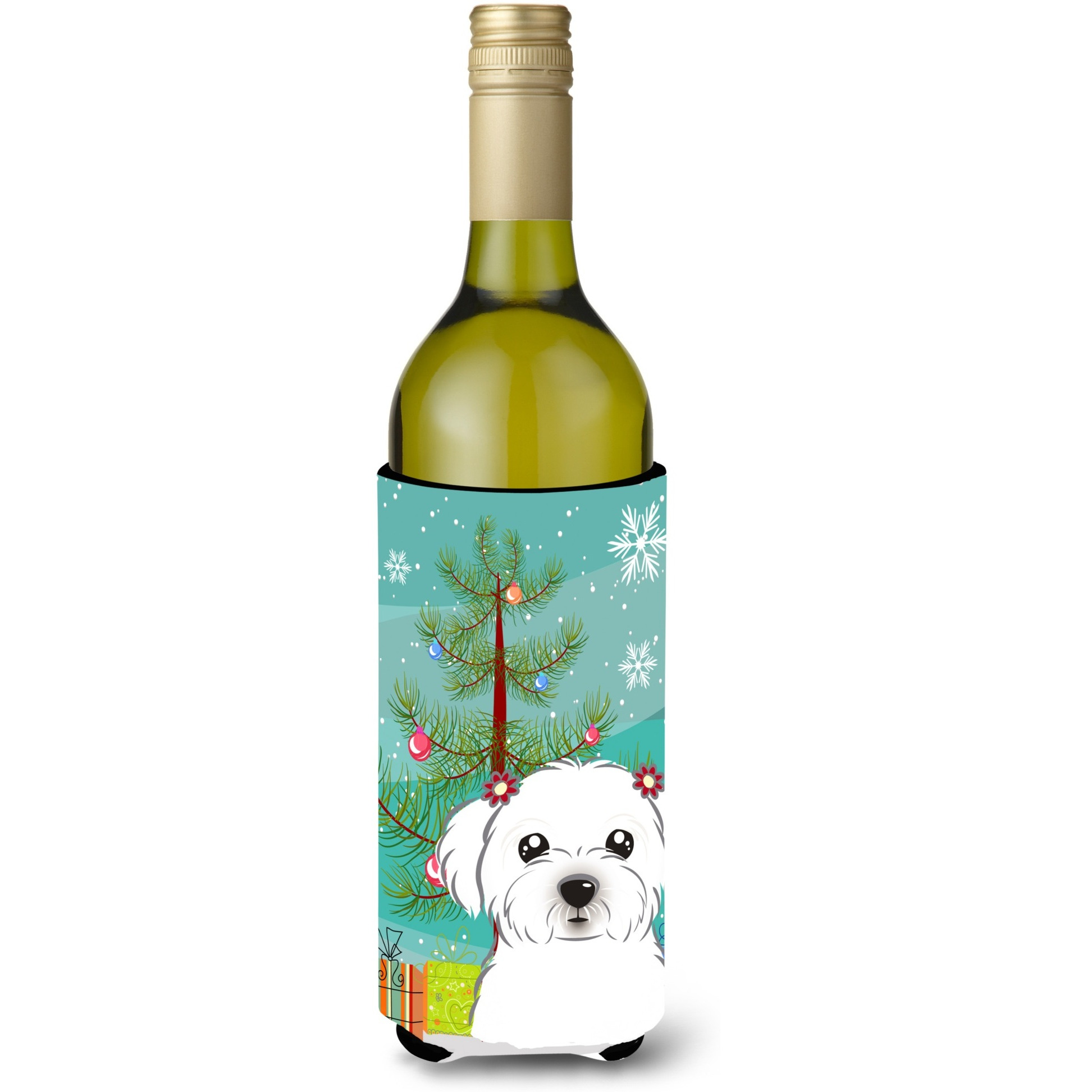 &quotCaroline's Treasures Christmas Tree and Maltese Wine Bottle Koozie Hugger, 750 ml, Multicolor"