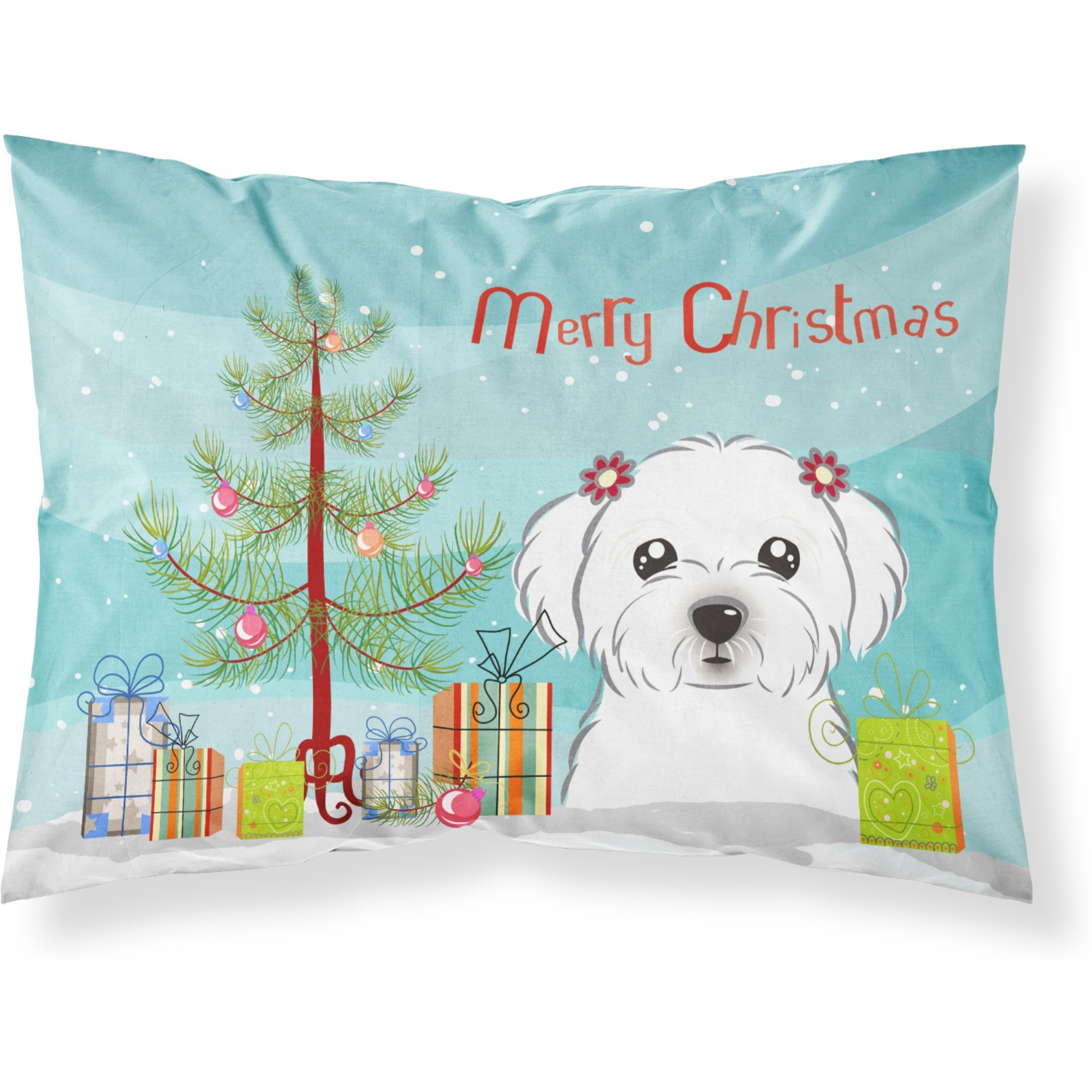 &quotCaroline's Treasures BB1580PILLOWCASE Christmas Tree And Maltese Fabric Standard Pillowcase, Large, Multicolor"