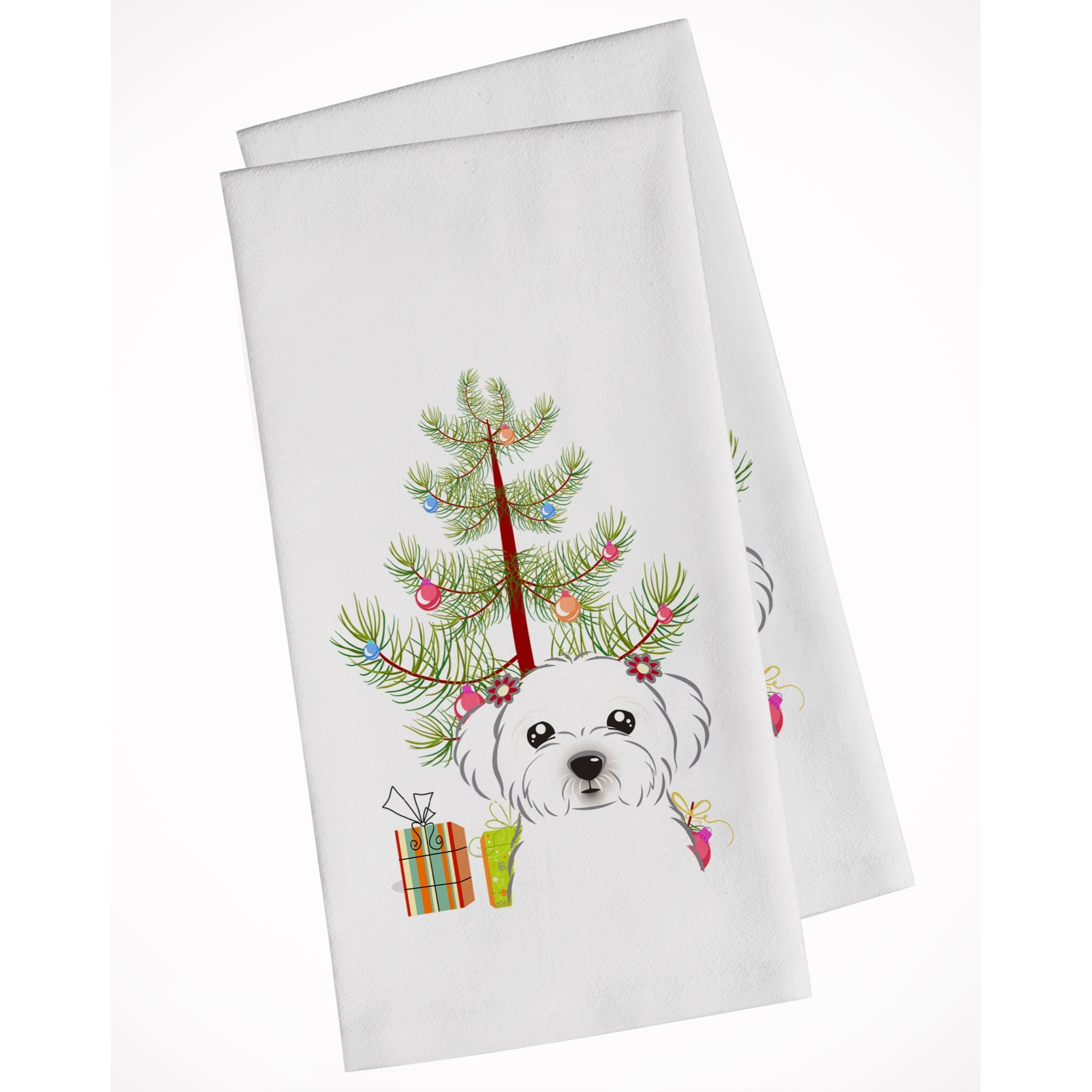 Christmas Tree and Maltese White Kitchen Towel Set of 2