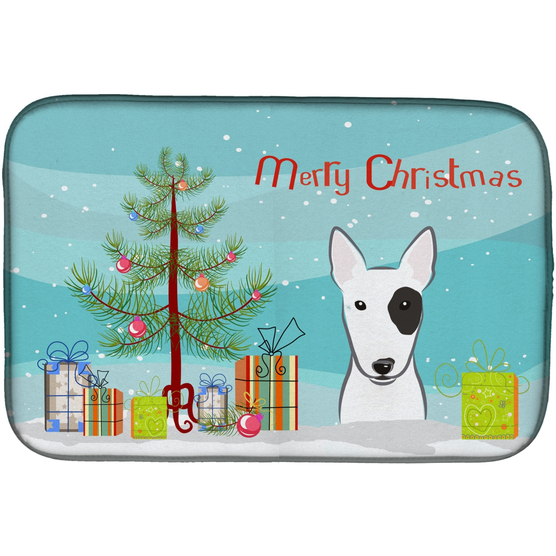 &quotCaroline's Treasures Christmas Tree And Bull Terrier Dish Drying Mat, 14"" x 21"""