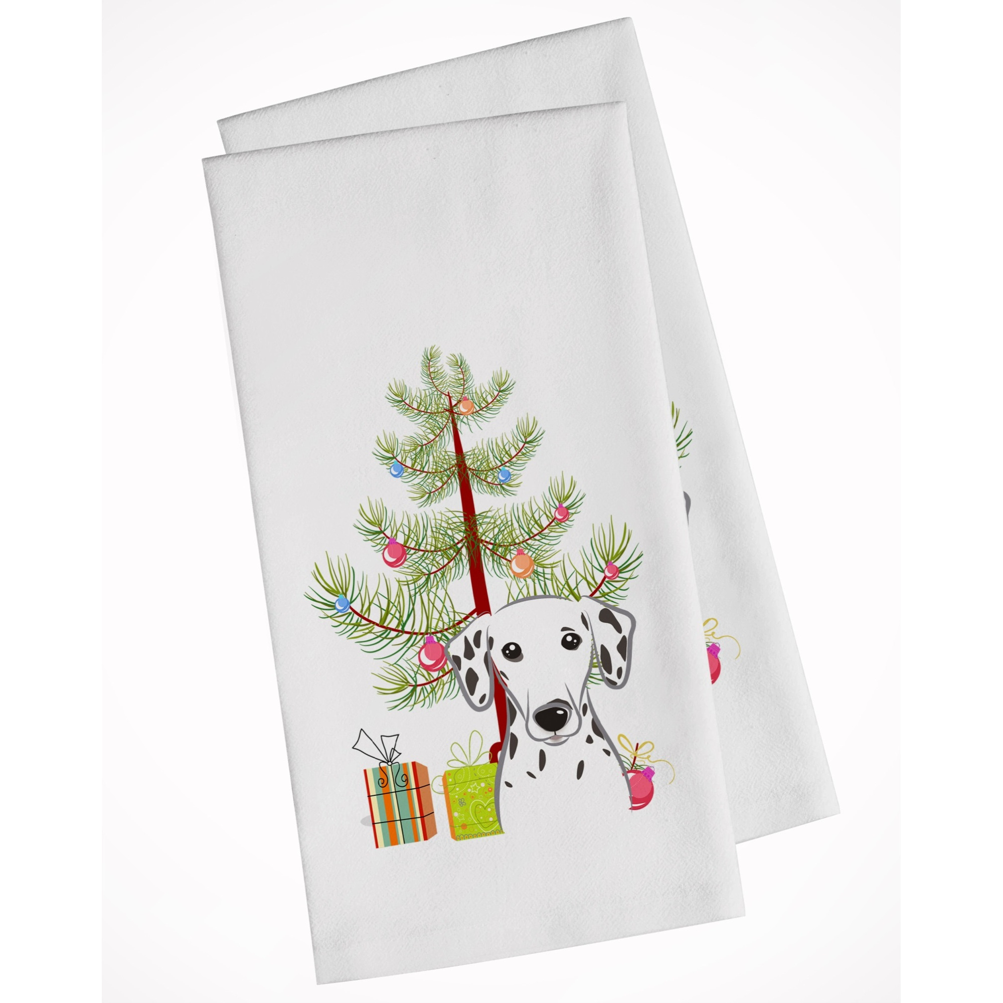 Christmas Tree and Dalmatian White Kitchen Towel Set of 2