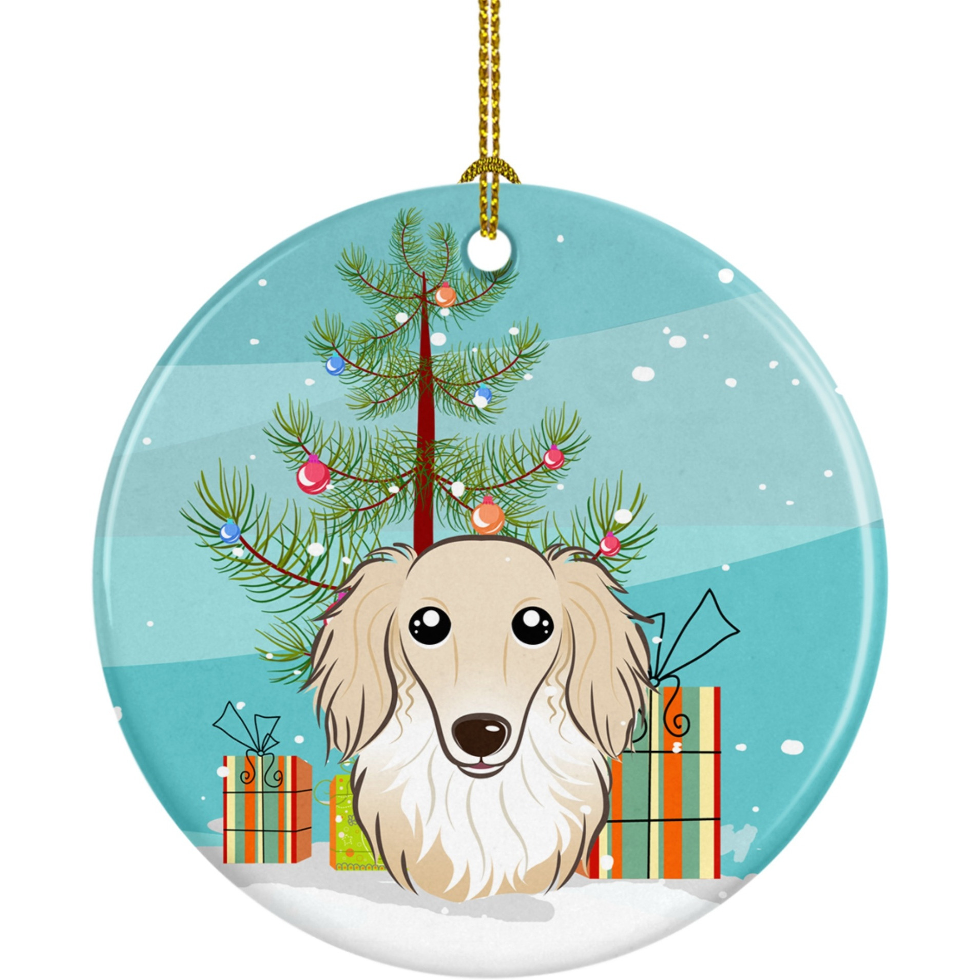 Caroline's Treasures Christmas Tree Longhair Creme Dachshund Ceramic Ornament