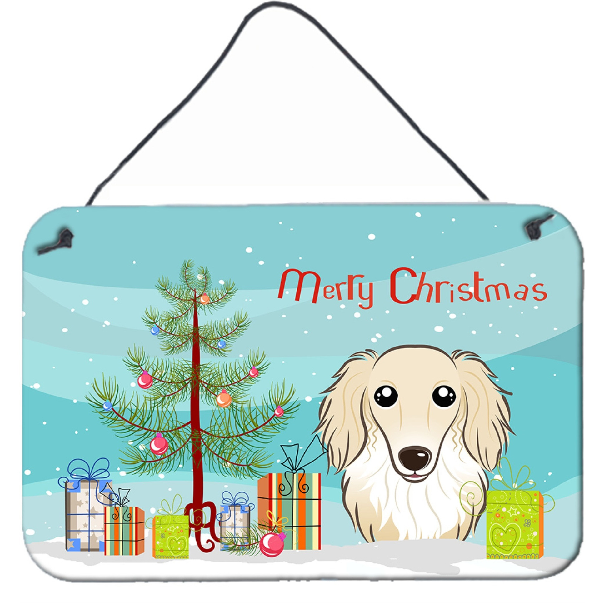 &quotCaroline's Treasures Christmas Tree and Longhair Creme Dachshund Wall or Door Hanging Prints BB1584DS812, 8HX12W, Multicolor"