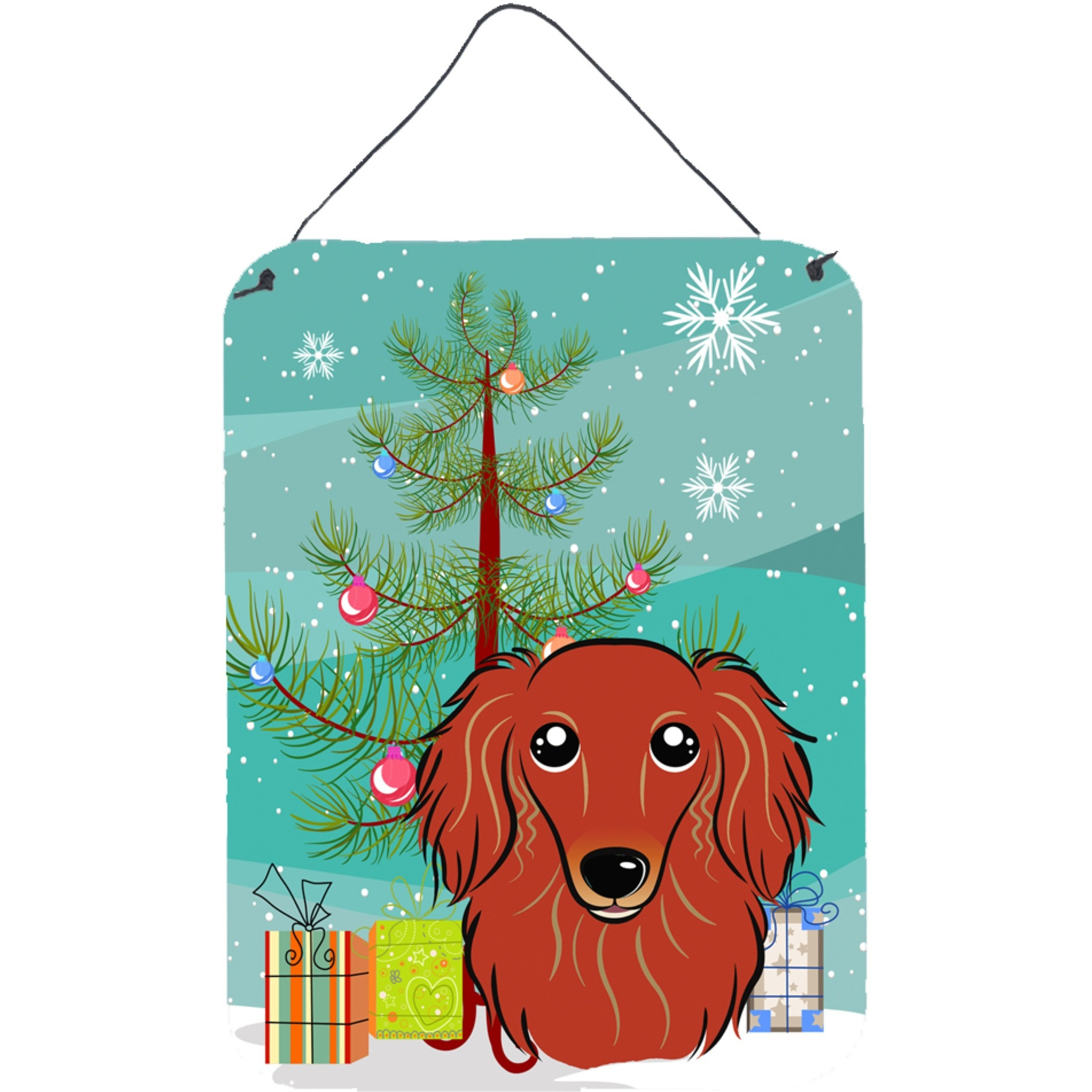 &quotCaroline's Treasures Christmas Tree and Longhair Red Dachshund Wall or Door Hanging Prints BB1586DS1216, 16HX12W, Multicolor"