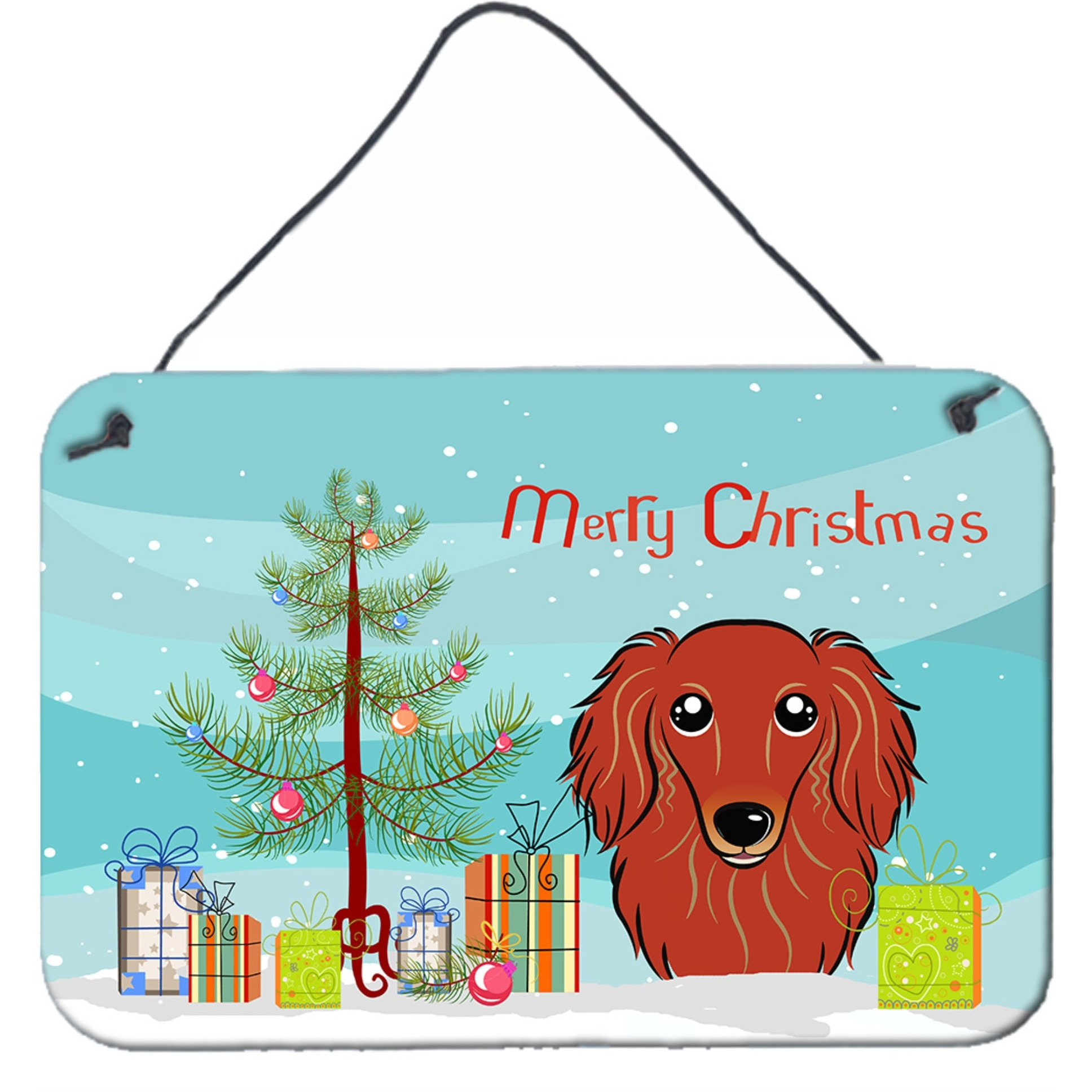 &quotCaroline's Treasures Christmas Tree and Longhair Red Dachshund Wall or Door Hanging Prints BB1586DS812, 8HX12W, Multicolor"