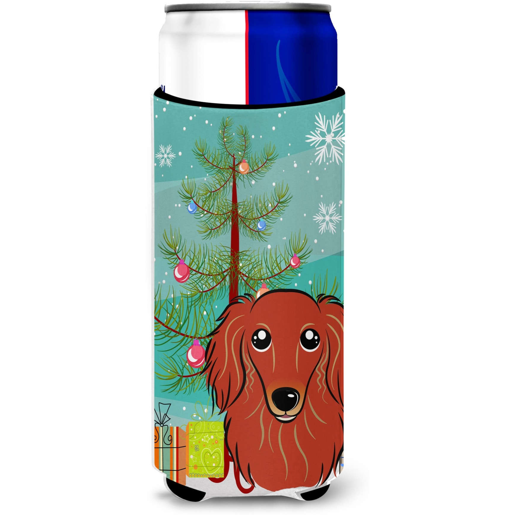 &quotCaroline's Treasures Christmas Tree and Longhair Red Dachshund Michelob Ultra Koozies for Slim Cans, Multicolor"