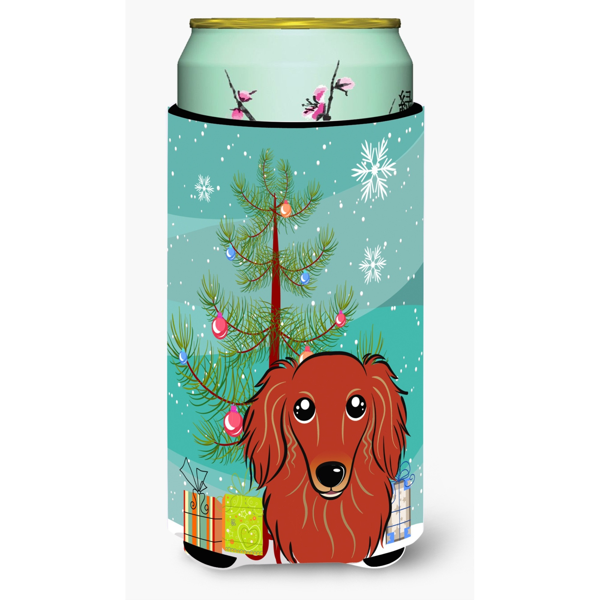 &quotCaroline's Treasures Christmas Tree and Longhair Red Dachshund Tall Boy Koozie Hugger, Multicolor"