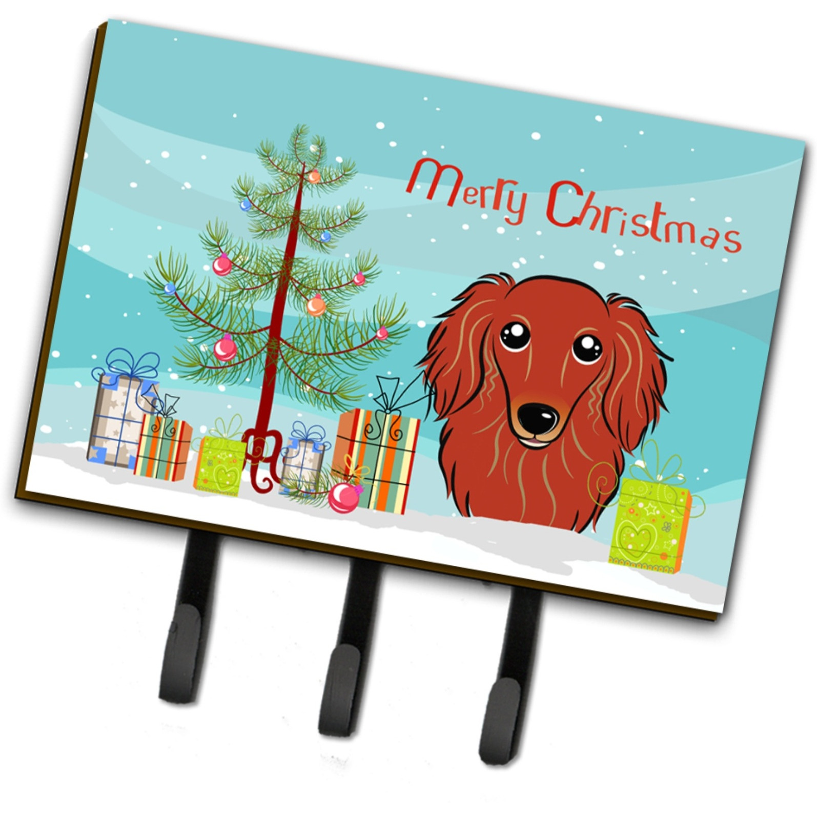 &quotCaroline's Treasures BB1586TH68 Christmas Tree and Longhair Red Dachshund Leash or Key Holder, Large, Multicolor"