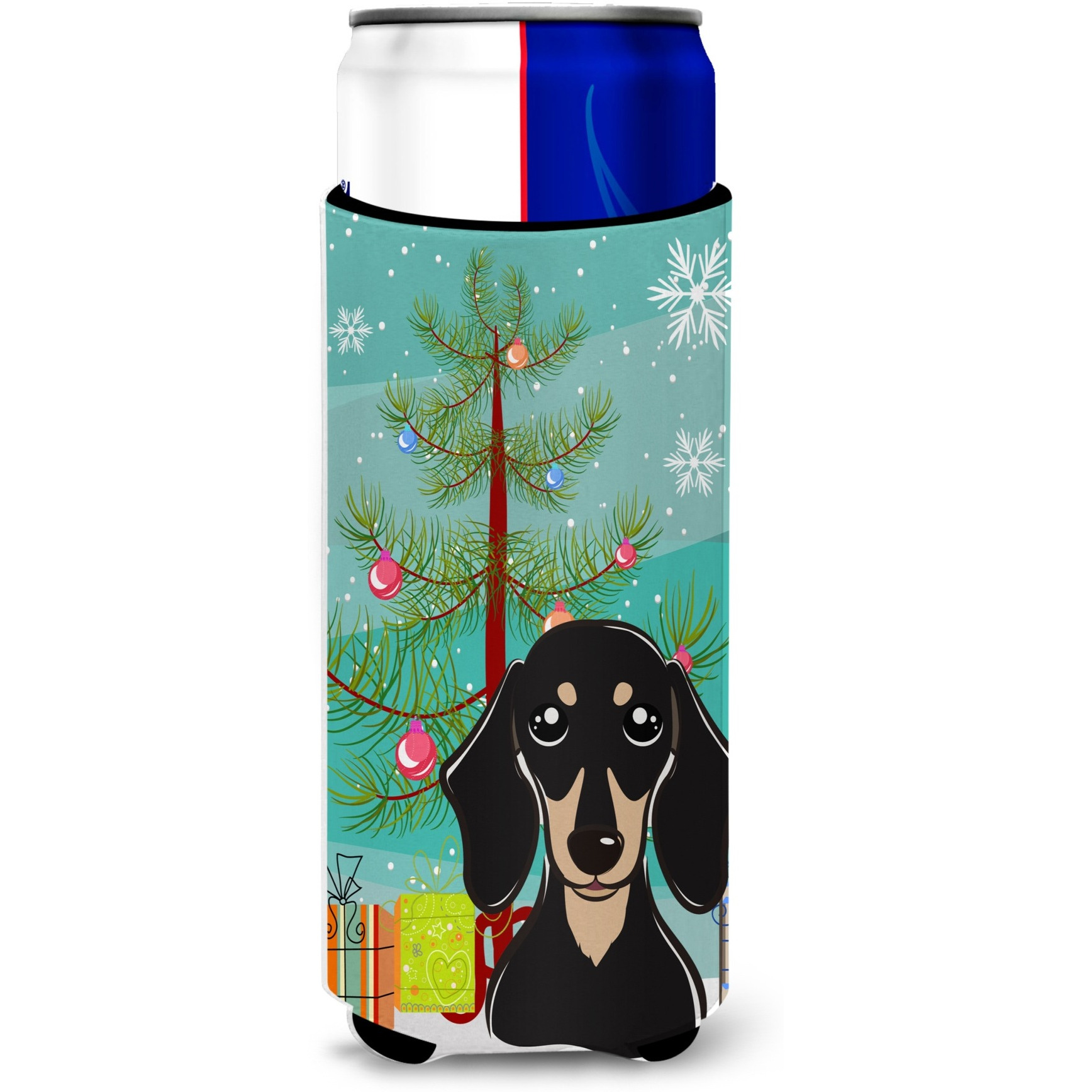 &quotCaroline's Treasures Christmas Tree and Smooth Black and Tan Dachshund Michelob Ultra Koozies for Slim Cans, Multicolor"