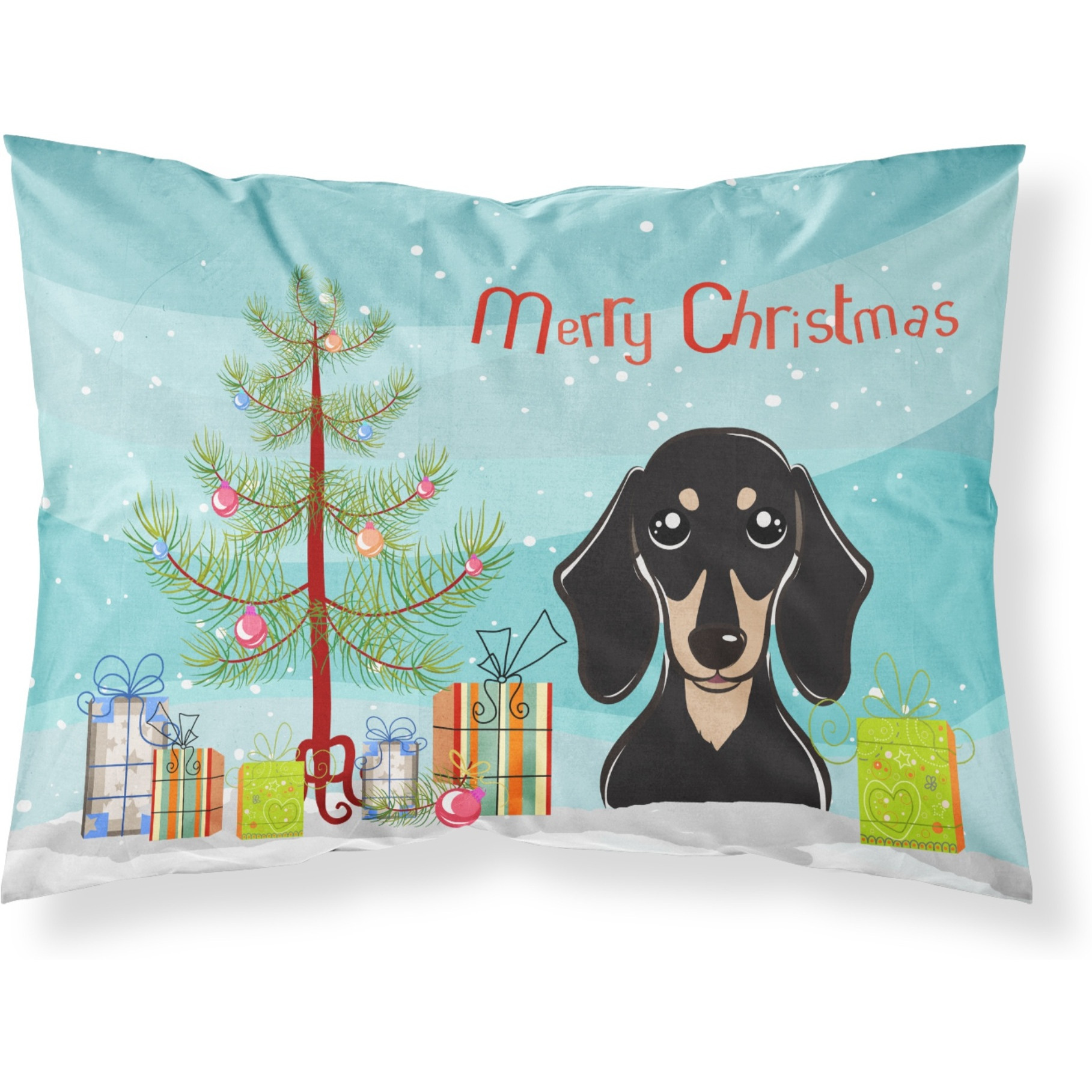 &quotCaroline's Treasures BB1587PILLOWCASE Christmas Tree And Smooth Black And Tan Dachshund Fabric Standard Pillowcase, Large, Multicolor"