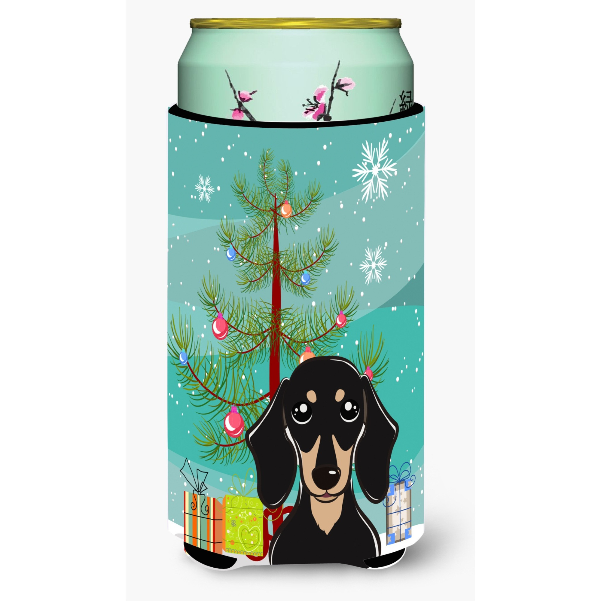 &quotCaroline's Treasures Christmas Tree and Smooth Black and Tan Dachshund Tall Boy Koozie Hugger, Multicolor"