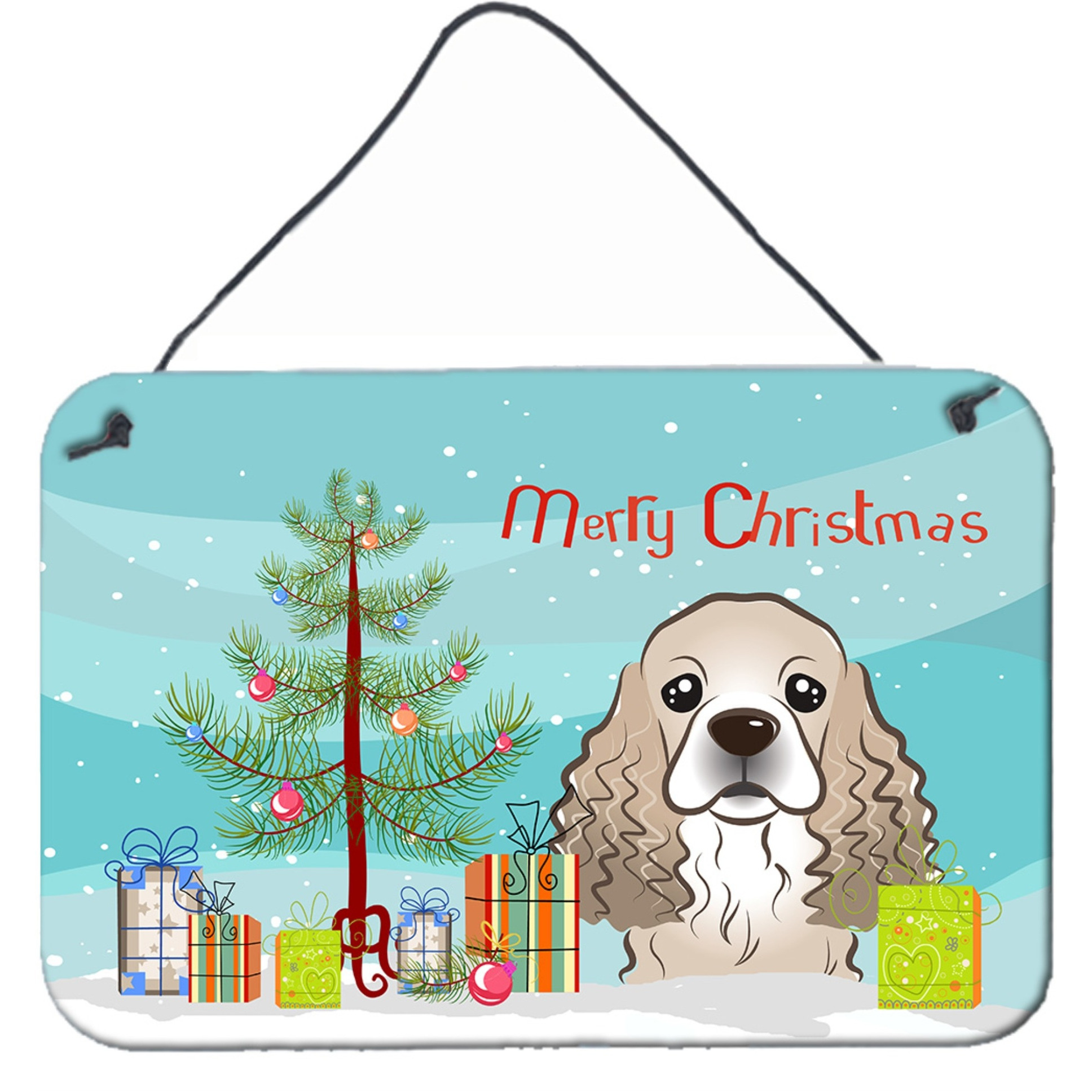 &quotCaroline's Treasures Christmas Tree and Cocker Spaniel Wall or Door Hanging Prints BB1588DS812, 8HX12W, Multicolor"