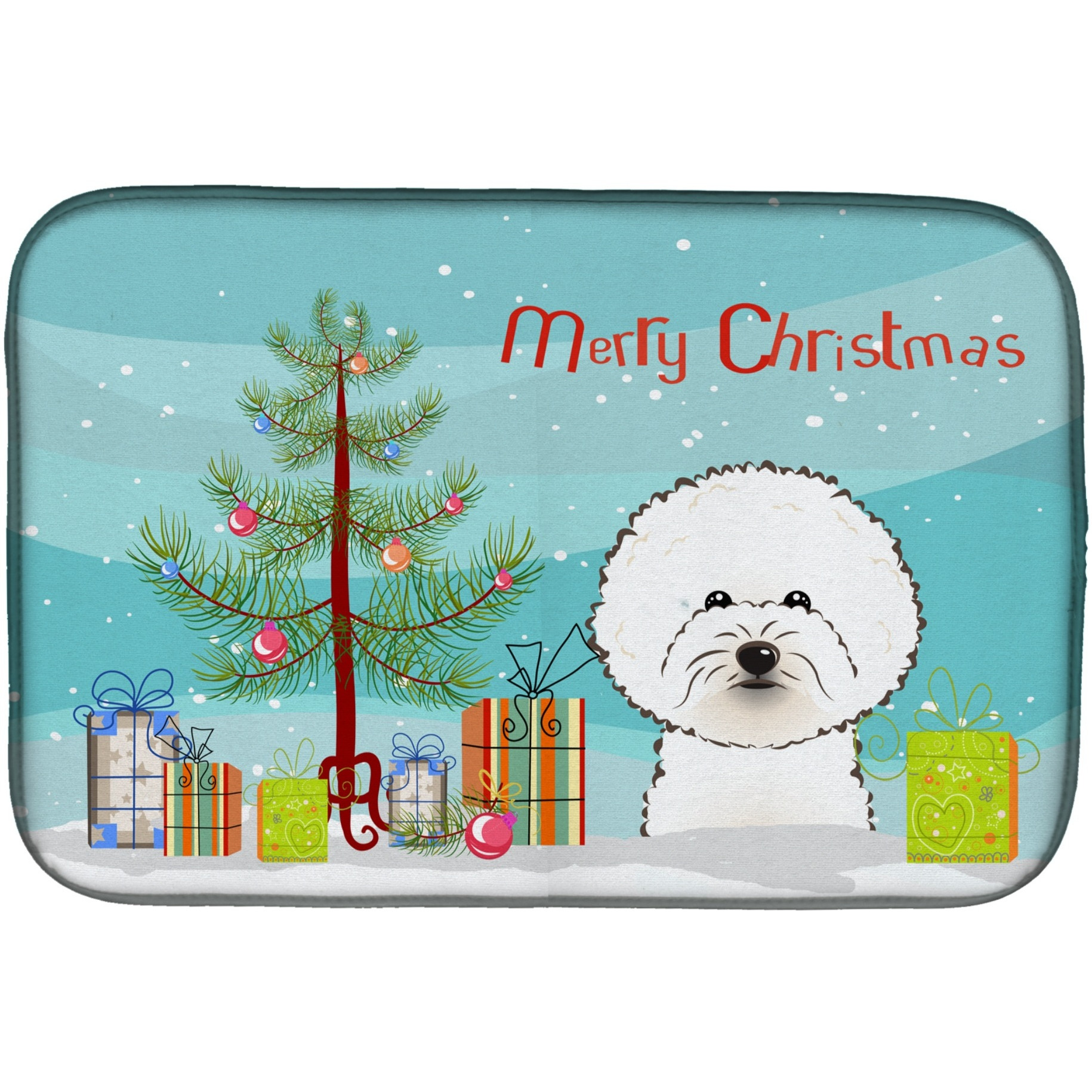 &quotCaroline's Treasures Christmas Tree And Bichon Frise Dish Drying Mat, 14"" x 21"""