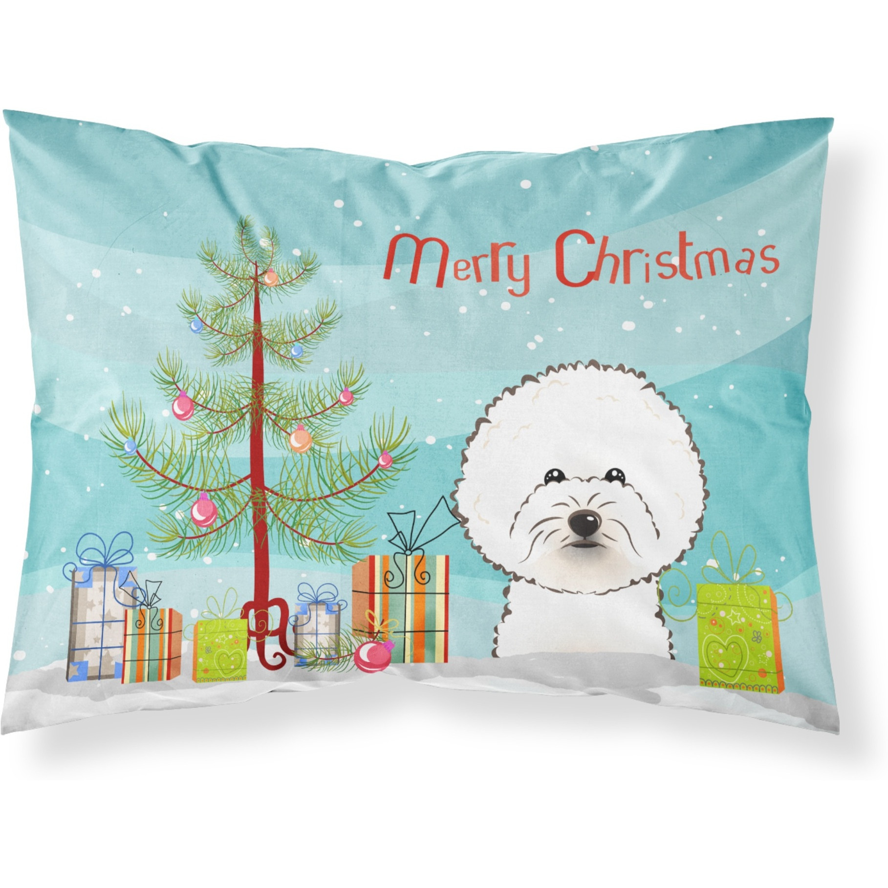 &quotCaroline's Treasures BB1589PILLOWCASE Christmas Tree And Bichon Frise Fabric Standard Pillowcase, Large, Multicolor"