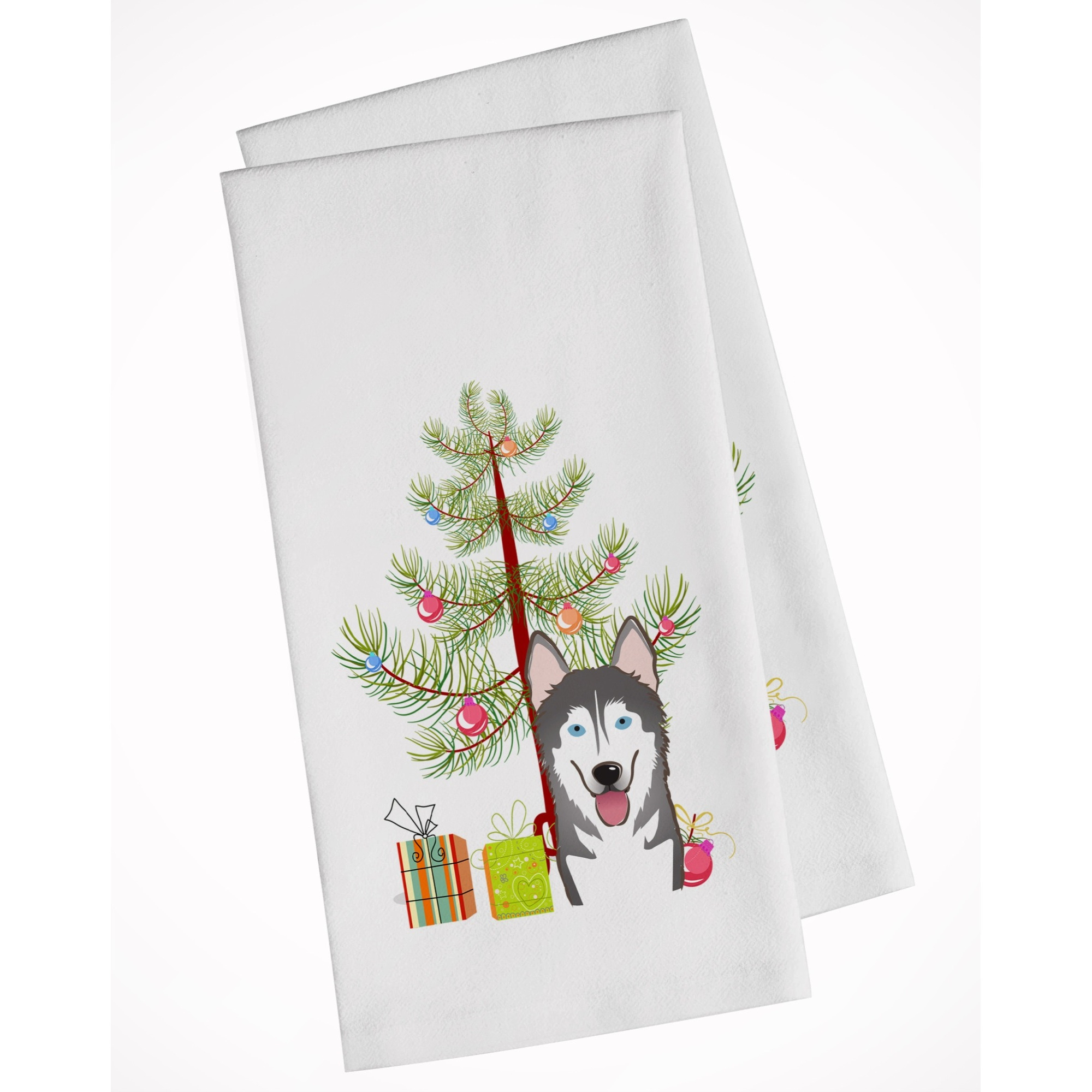Christmas Tree and Alaskan Malamute White Kitchen Towel Set of 2