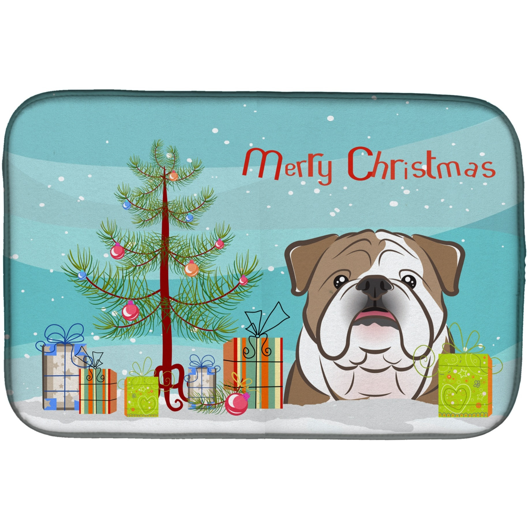 &quotCaroline's Treasures Christmas Tree And English Bulldog Dish Drying Mat, 14"" x 21"""