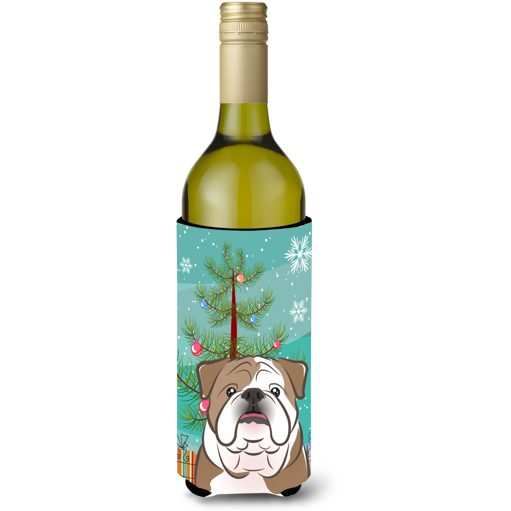 &quotCaroline's Treasures Christmas Tree and English Bulldog Wine Bottle Koozie Hugger, 750 ml, Multicolor"