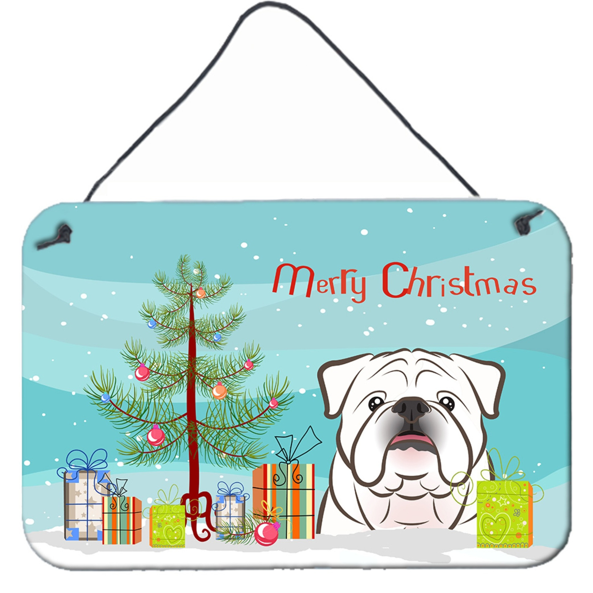 &quotCaroline's Treasures Christmas Tree and White English Bulldog Wall or Door Hanging Prints BB1592DS812, 8HX12W, Multicolor"