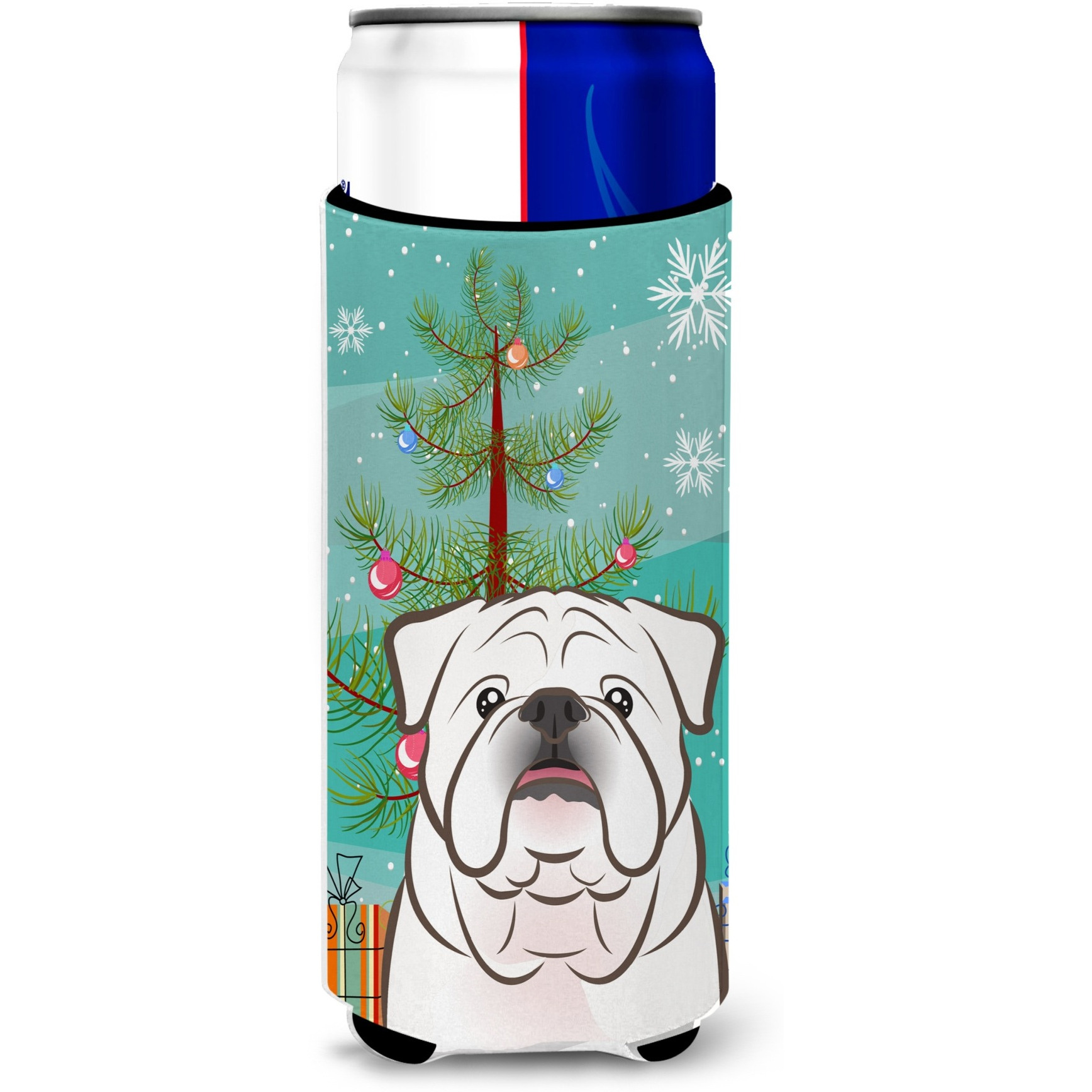 &quotCaroline's Treasures Christmas Tree and White English Bulldog Michelob Ultra Koozies for Slim Cans, Multicolor"