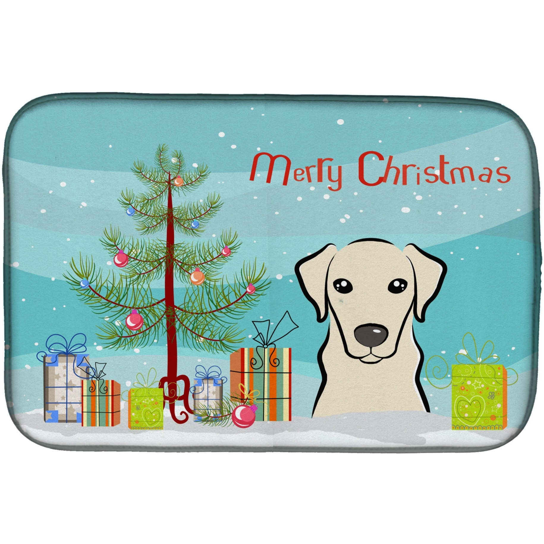 &quotCaroline's Treasures Christmas Tree and Yellow Labrador Dish Drying Mat, 14"" x 21"""