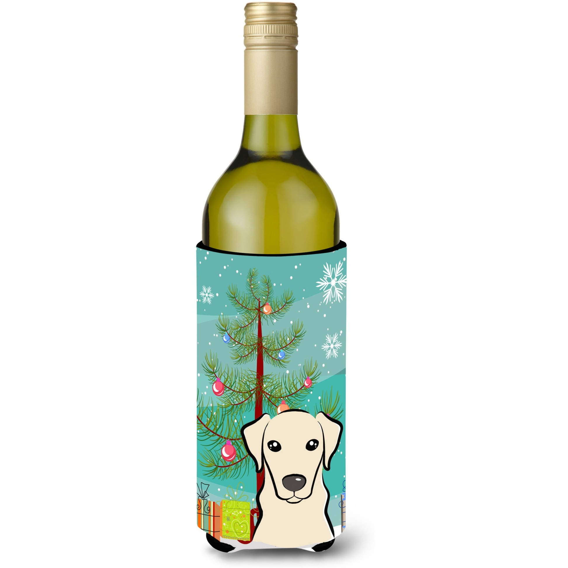 &quotCaroline's Treasures Christmas Tree and Yellow Labrador Wine Bottle Koozie Hugger, 750 ml, Multicolor"